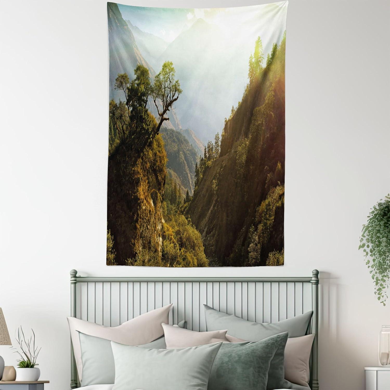 imageAmbesonne Flower Tapestry Modern Lines Leafy Eucalyptus Pattern with Tender Sunflower and Peony Fabric Wall Hanging Decor for Bedroom Living Room Dorm 28 X 23 Grey Teal Laurel GreenGreen Pale Yellow