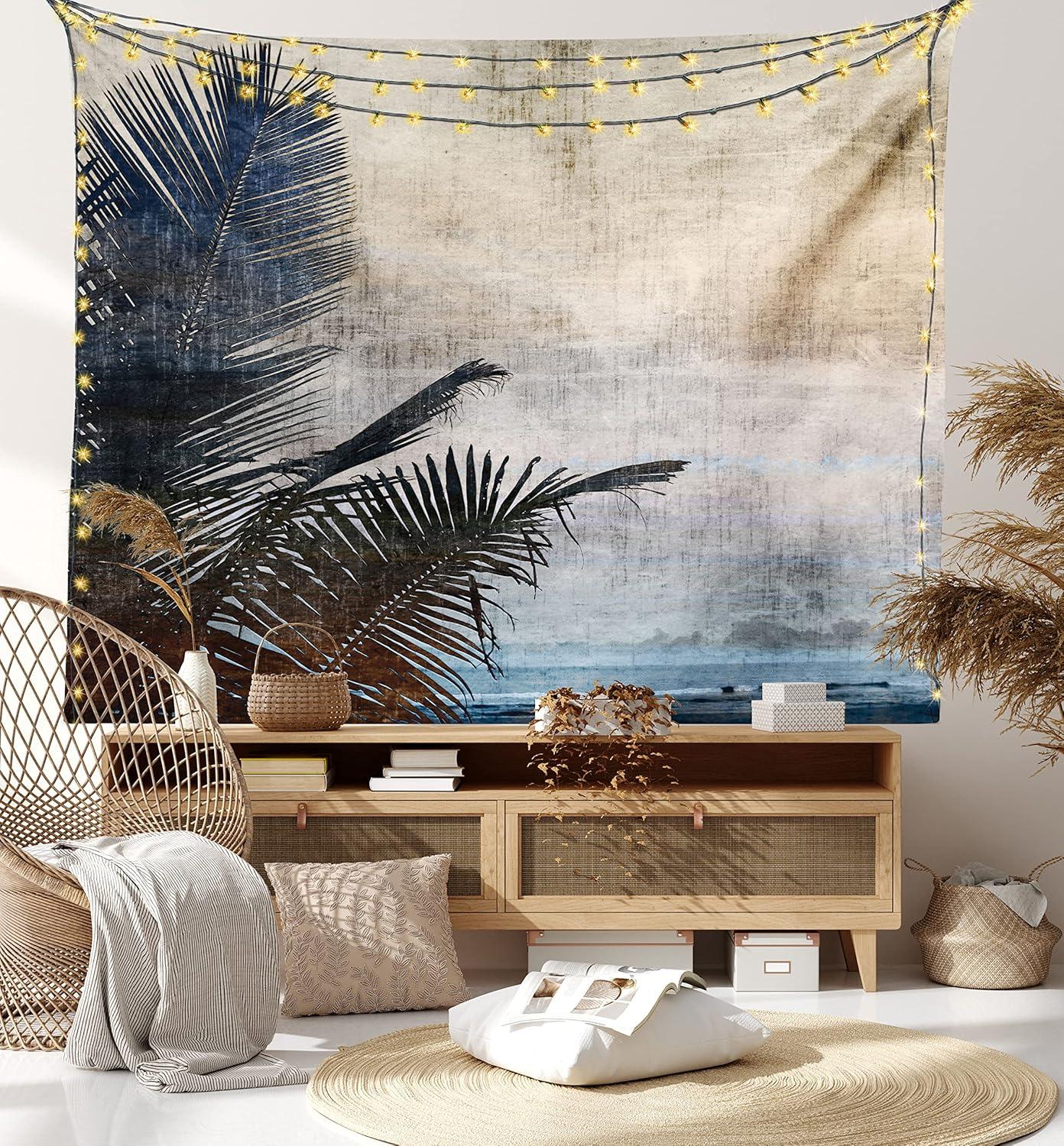 imageAmbesonne Flower Tapestry Modern Lines Leafy Eucalyptus Pattern with Tender Sunflower and Peony Fabric Wall Hanging Decor for Bedroom Living Room Dorm 28 X 23 Grey Teal Laurel GreenBeige Navy