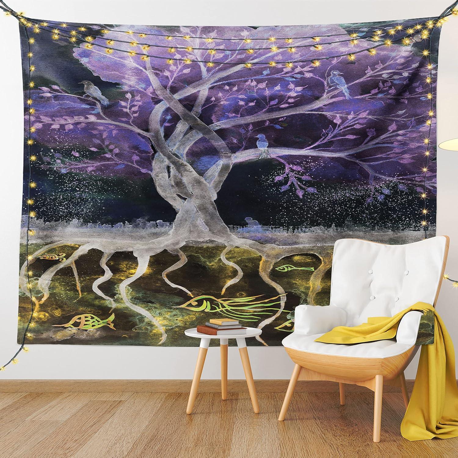 imageAmbesonne Flower Tapestry Modern Lines Leafy Eucalyptus Pattern with Tender Sunflower and Peony Fabric Wall Hanging Decor for Bedroom Living Room Dorm 28 X 23 Grey Teal Laurel GreenPurple Black