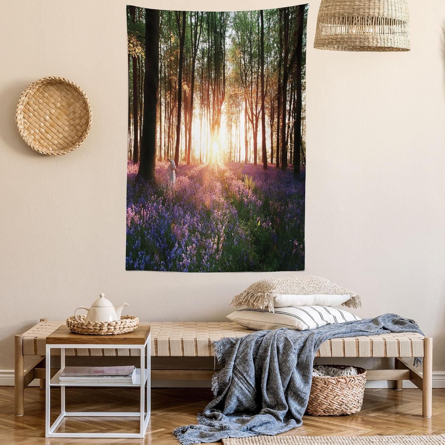 imageAmbesonne Flower Tapestry Modern Lines Leafy Eucalyptus Pattern with Tender Sunflower and Peony Fabric Wall Hanging Decor for Bedroom Living Room Dorm 28 X 23 Grey Teal Laurel GreenPurple Green