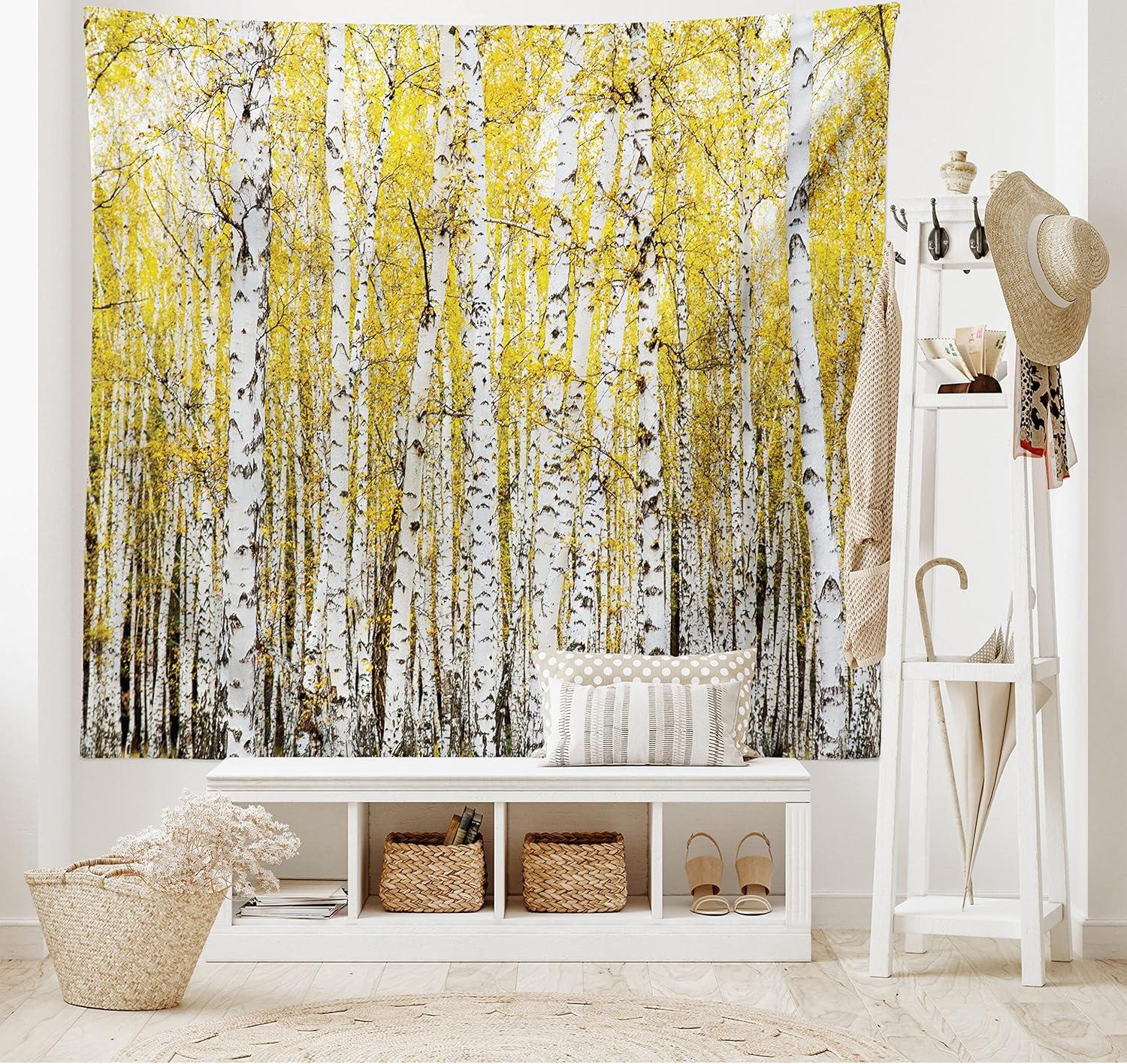 imageAmbesonne Flower Tapestry Modern Lines Leafy Eucalyptus Pattern with Tender Sunflower and Peony Fabric Wall Hanging Decor for Bedroom Living Room Dorm 28 X 23 Grey Teal Laurel GreenYellow Grey
