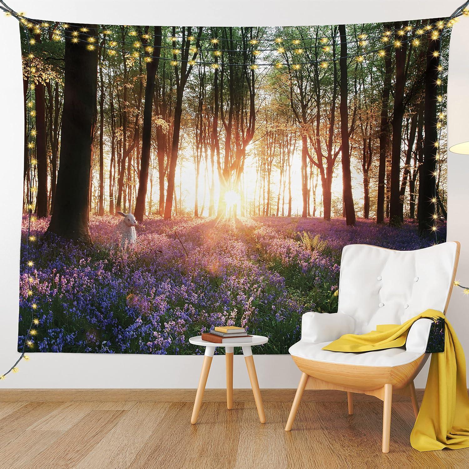 imageAmbesonne Flower Tapestry Modern Lines Leafy Eucalyptus Pattern with Tender Sunflower and Peony Fabric Wall Hanging Decor for Bedroom Living Room Dorm 28 X 23 Grey Teal Laurel GreenPurple Green