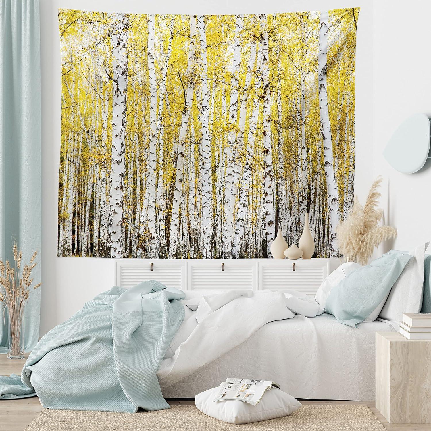 imageAmbesonne Flower Tapestry Modern Lines Leafy Eucalyptus Pattern with Tender Sunflower and Peony Fabric Wall Hanging Decor for Bedroom Living Room Dorm 28 X 23 Grey Teal Laurel GreenYellow Grey