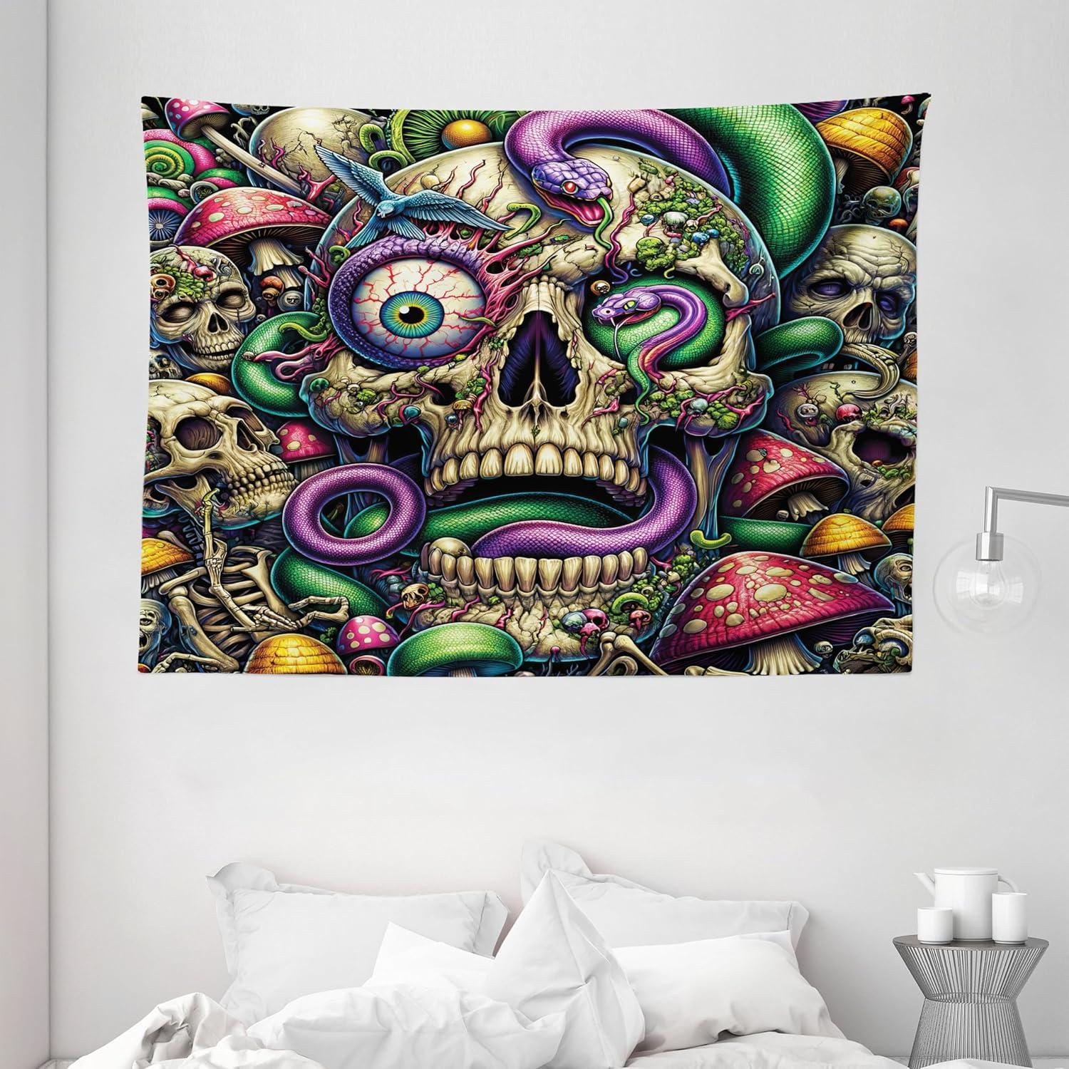 imageAmbesonne Flower Tapestry Modern Lines Leafy Eucalyptus Pattern with Tender Sunflower and Peony Fabric Wall Hanging Decor for Bedroom Living Room Dorm 28 X 23 Grey Teal Laurel GreenGreen Purple Pale Khaki