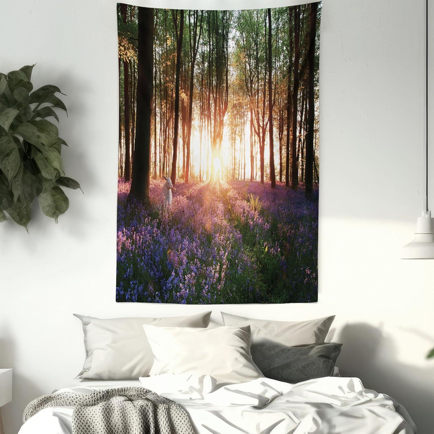 imageAmbesonne Flower Tapestry Modern Lines Leafy Eucalyptus Pattern with Tender Sunflower and Peony Fabric Wall Hanging Decor for Bedroom Living Room Dorm 28 X 23 Grey Teal Laurel GreenPurple Green