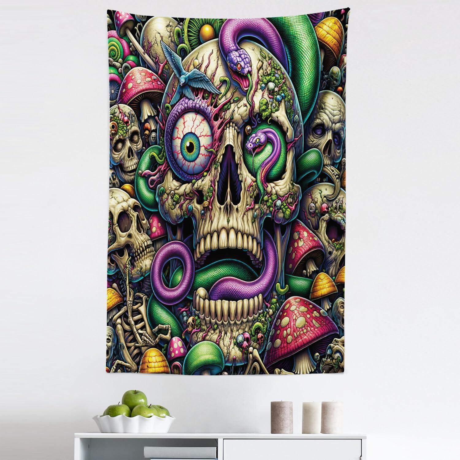 imageAmbesonne Flower Tapestry Modern Lines Leafy Eucalyptus Pattern with Tender Sunflower and Peony Fabric Wall Hanging Decor for Bedroom Living Room Dorm 28 X 23 Grey Teal Laurel GreenGreen Purple Pale Khaki