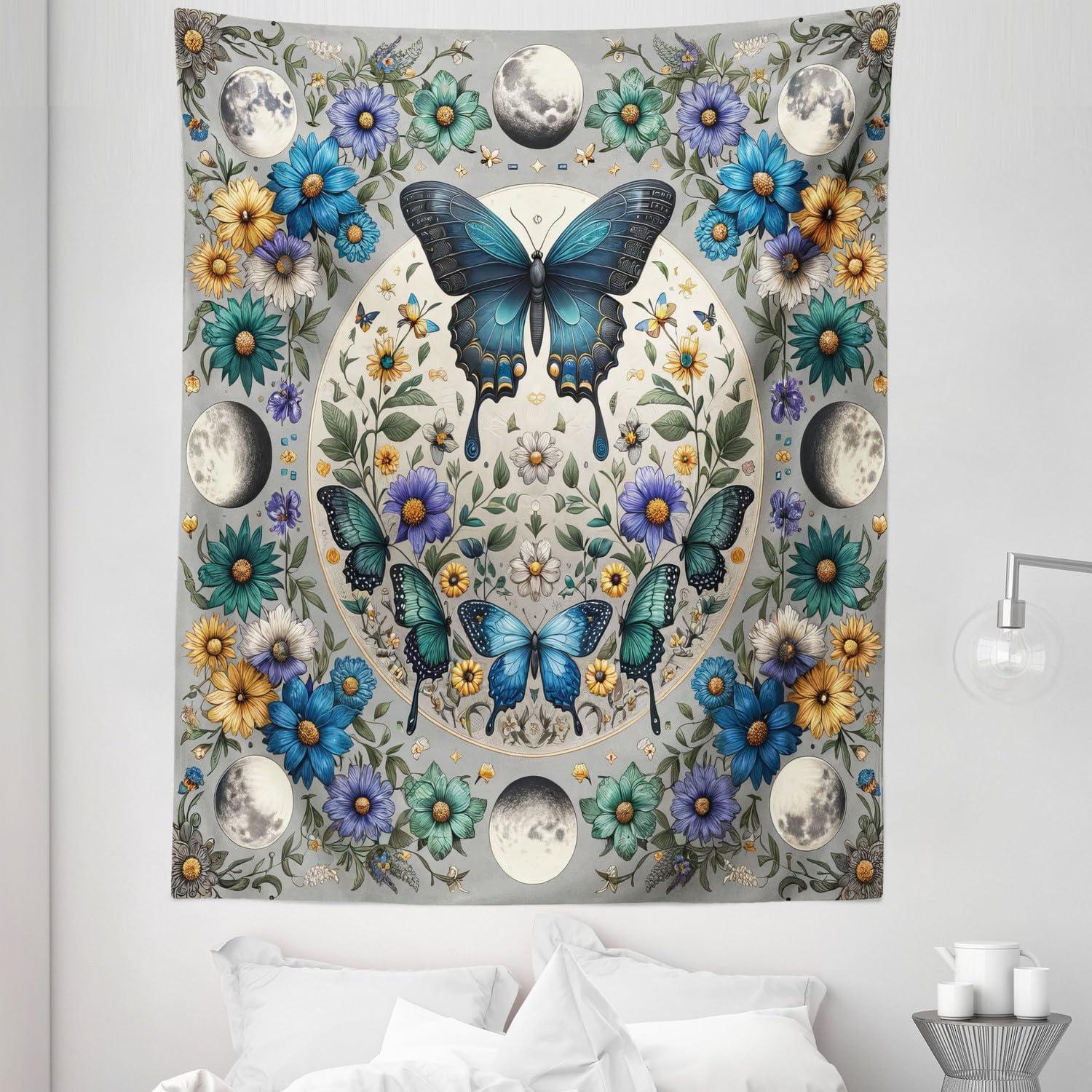 imageAmbesonne Flower Tapestry Modern Lines Leafy Eucalyptus Pattern with Tender Sunflower and Peony Fabric Wall Hanging Decor for Bedroom Living Room Dorm 28 X 23 Grey Teal Laurel GreenSea Blue Pale Grey Teal