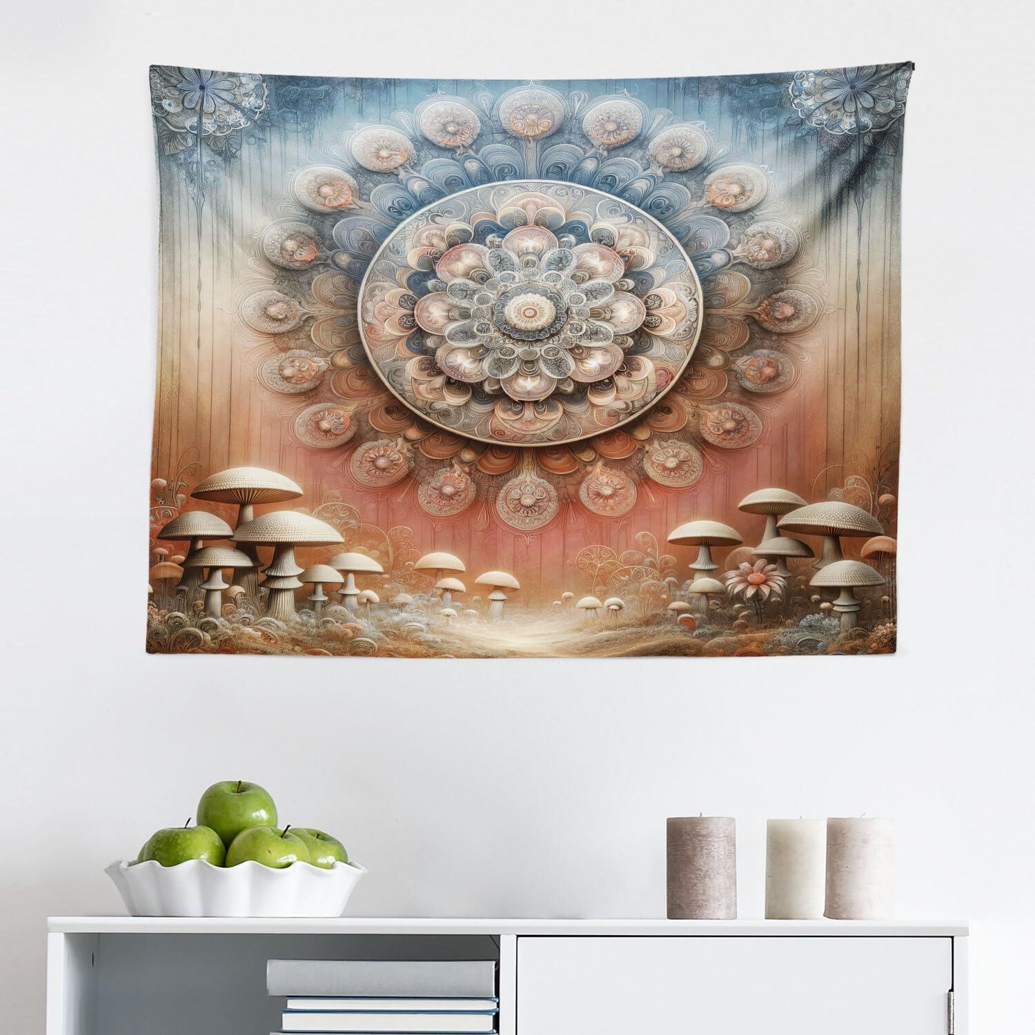 imageAmbesonne Flower Tapestry Modern Lines Leafy Eucalyptus Pattern with Tender Sunflower and Peony Fabric Wall Hanging Decor for Bedroom Living Room Dorm 28 X 23 Grey Teal Laurel GreenPale Ruby Blue Grey Ecru