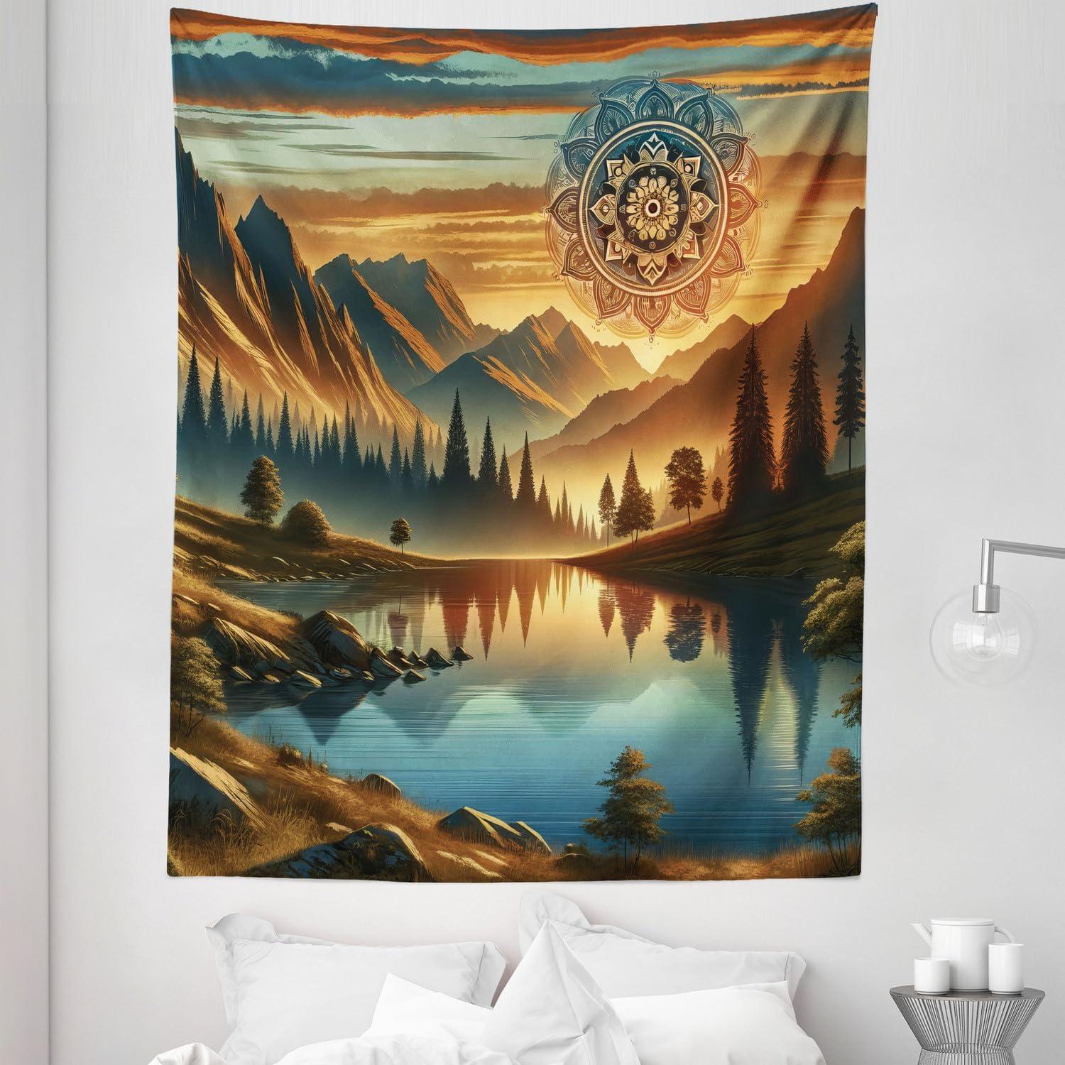 imageAmbesonne Flower Tapestry Modern Lines Leafy Eucalyptus Pattern with Tender Sunflower and Peony Fabric Wall Hanging Decor for Bedroom Living Room Dorm 28 X 23 Grey Teal Laurel GreenPale Vermilion Sea Blue