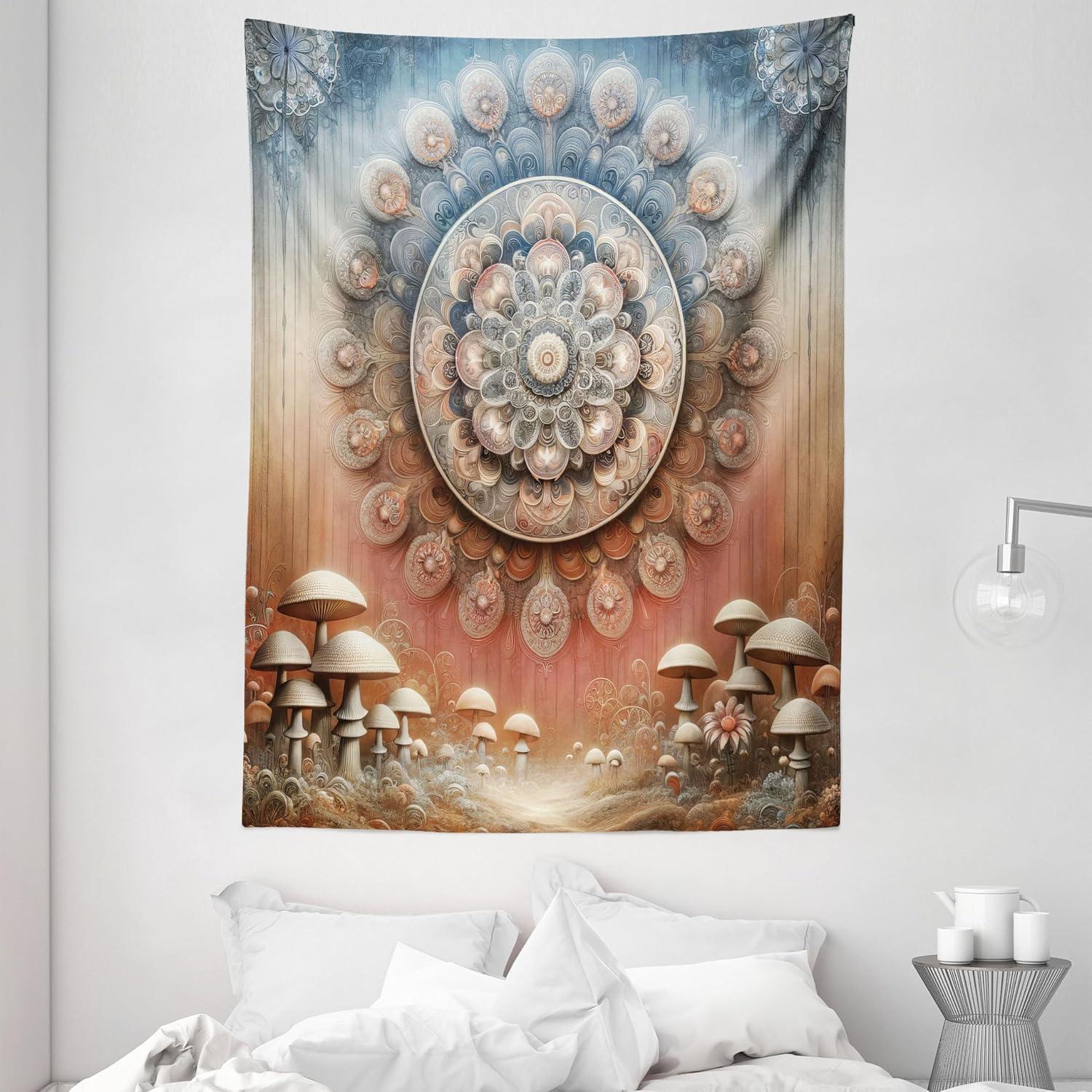 imageAmbesonne Flower Tapestry Modern Lines Leafy Eucalyptus Pattern with Tender Sunflower and Peony Fabric Wall Hanging Decor for Bedroom Living Room Dorm 28 X 23 Grey Teal Laurel GreenPale Ruby Blue Grey Ecru