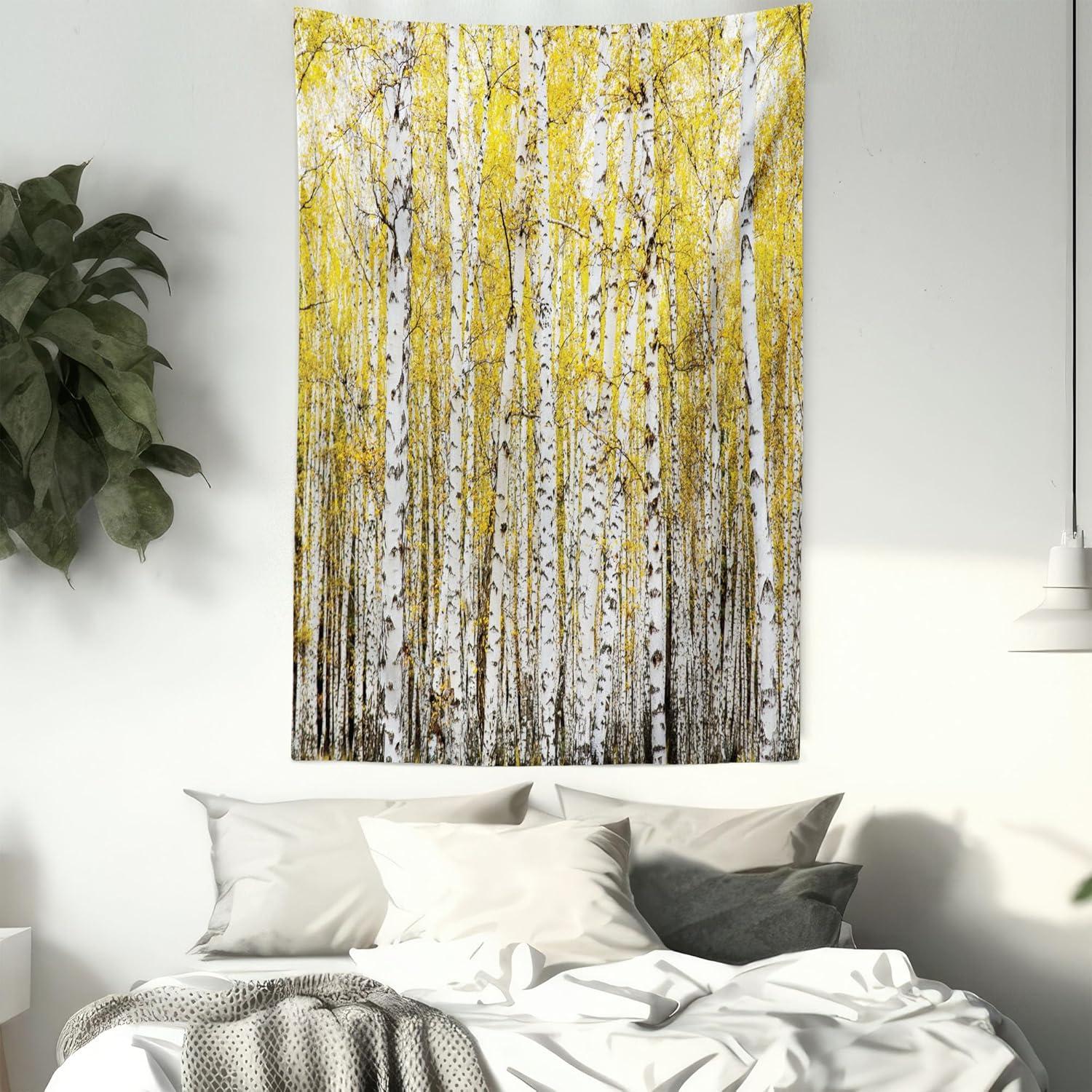 imageAmbesonne Flower Tapestry Modern Lines Leafy Eucalyptus Pattern with Tender Sunflower and Peony Fabric Wall Hanging Decor for Bedroom Living Room Dorm 28 X 23 Grey Teal Laurel GreenYellow Grey