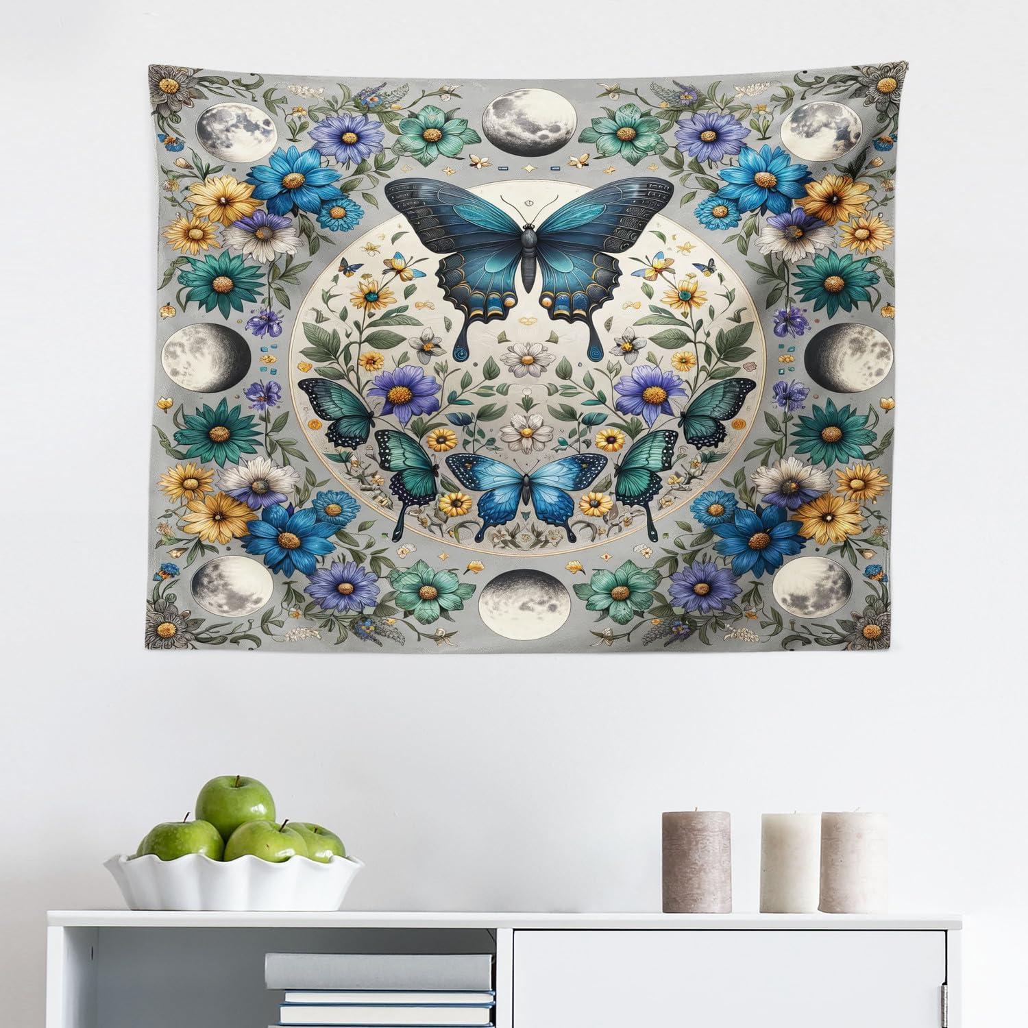 imageAmbesonne Flower Tapestry Modern Lines Leafy Eucalyptus Pattern with Tender Sunflower and Peony Fabric Wall Hanging Decor for Bedroom Living Room Dorm 28 X 23 Grey Teal Laurel GreenSea Blue Pale Grey Teal