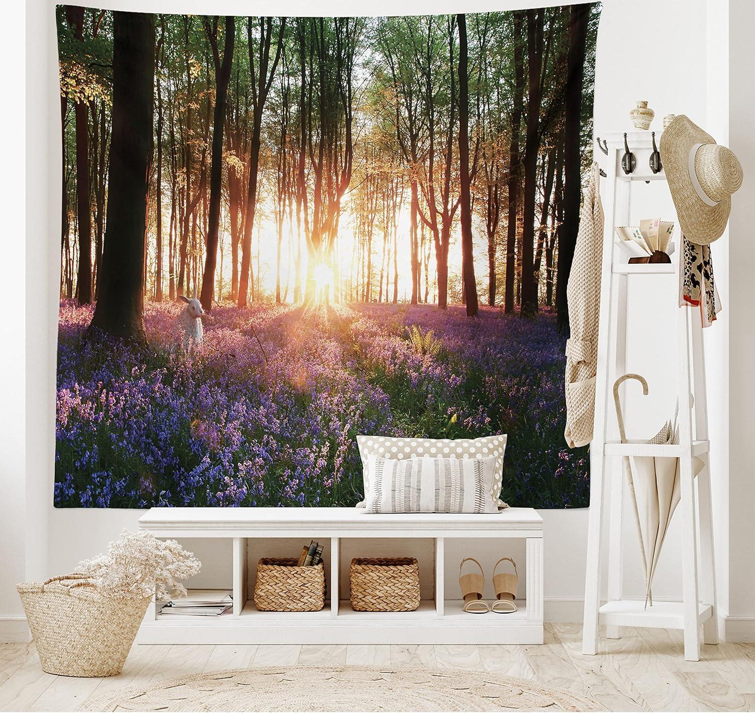 imageAmbesonne Flower Tapestry Modern Lines Leafy Eucalyptus Pattern with Tender Sunflower and Peony Fabric Wall Hanging Decor for Bedroom Living Room Dorm 28 X 23 Grey Teal Laurel GreenPurple Green