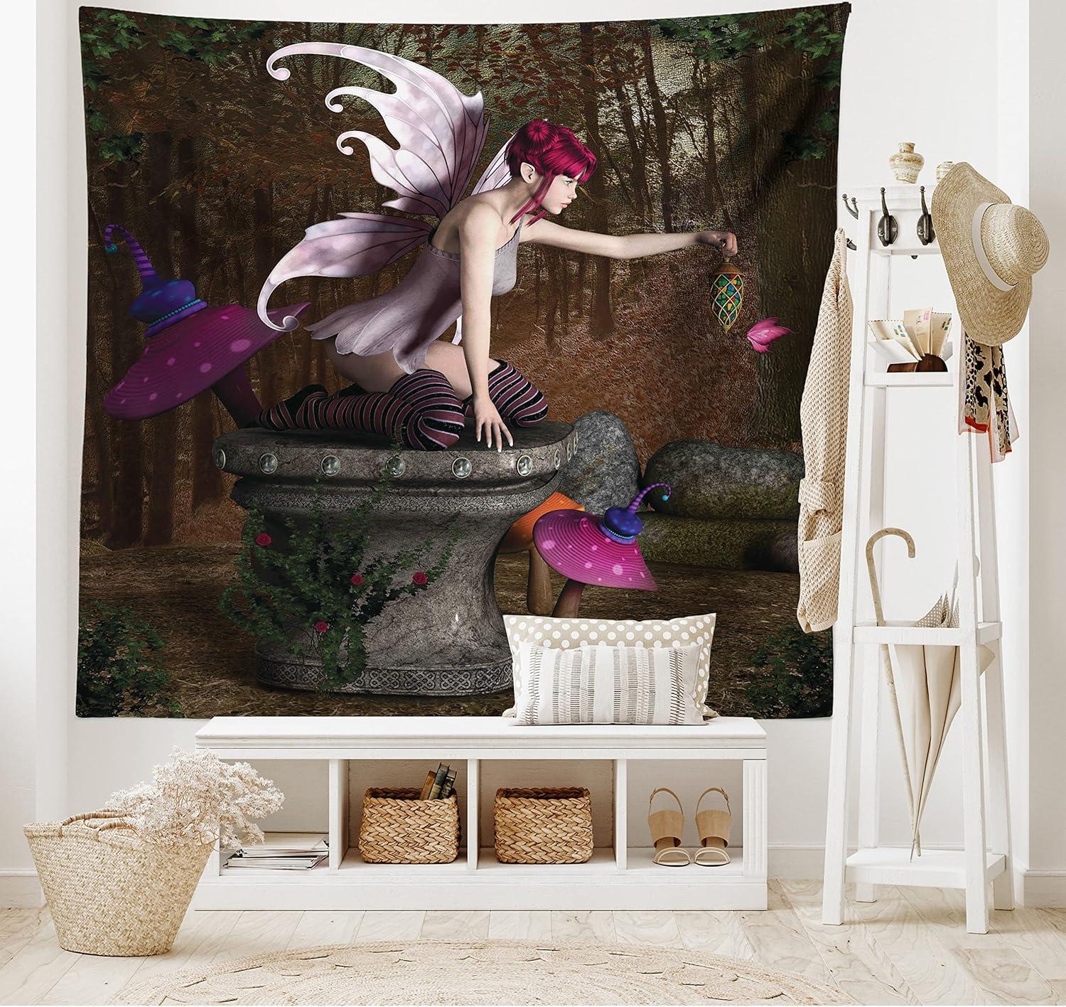 imageAmbesonne Flower Tapestry Modern Lines Leafy Eucalyptus Pattern with Tender Sunflower and Peony Fabric Wall Hanging Decor for Bedroom Living Room Dorm 28 X 23 Grey Teal Laurel GreenRed Purple Grey