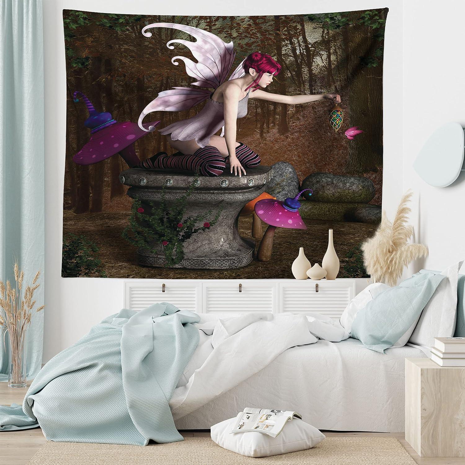 imageAmbesonne Flower Tapestry Modern Lines Leafy Eucalyptus Pattern with Tender Sunflower and Peony Fabric Wall Hanging Decor for Bedroom Living Room Dorm 28 X 23 Grey Teal Laurel GreenBrown Pink