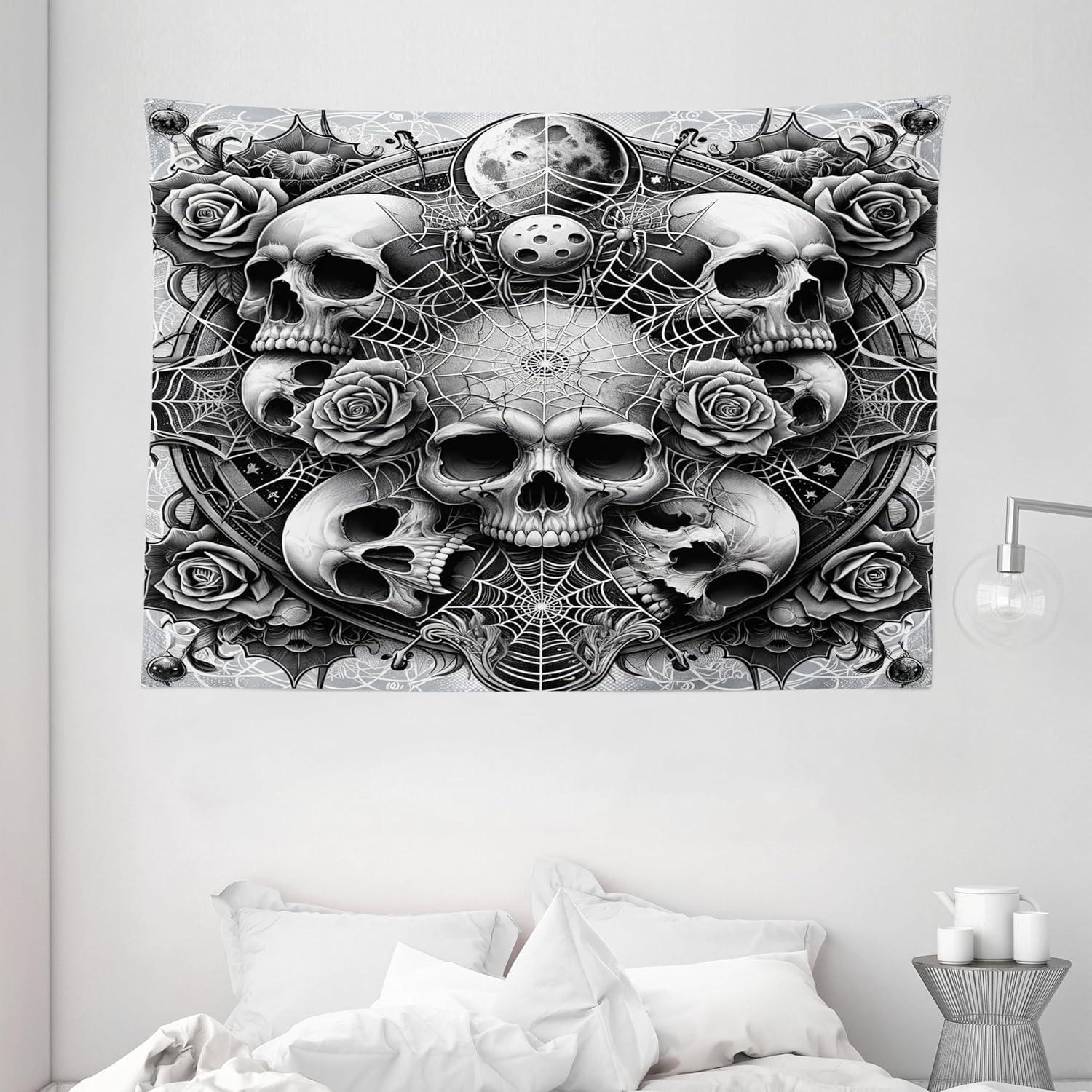 imageAmbesonne Flower Tapestry Modern Lines Leafy Eucalyptus Pattern with Tender Sunflower and Peony Fabric Wall Hanging Decor for Bedroom Living Room Dorm 28 X 23 Grey Teal Laurel GreenPale Grey Dark Grey White