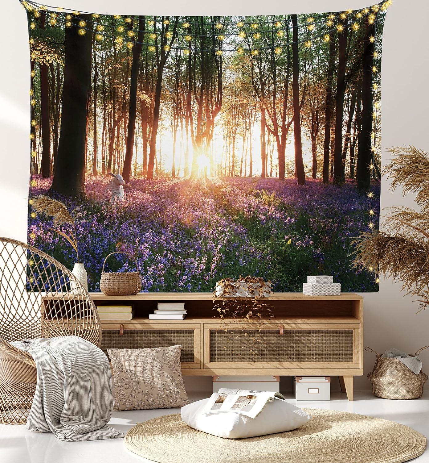 imageAmbesonne Flower Tapestry Modern Lines Leafy Eucalyptus Pattern with Tender Sunflower and Peony Fabric Wall Hanging Decor for Bedroom Living Room Dorm 28 X 23 Grey Teal Laurel GreenPurple Green