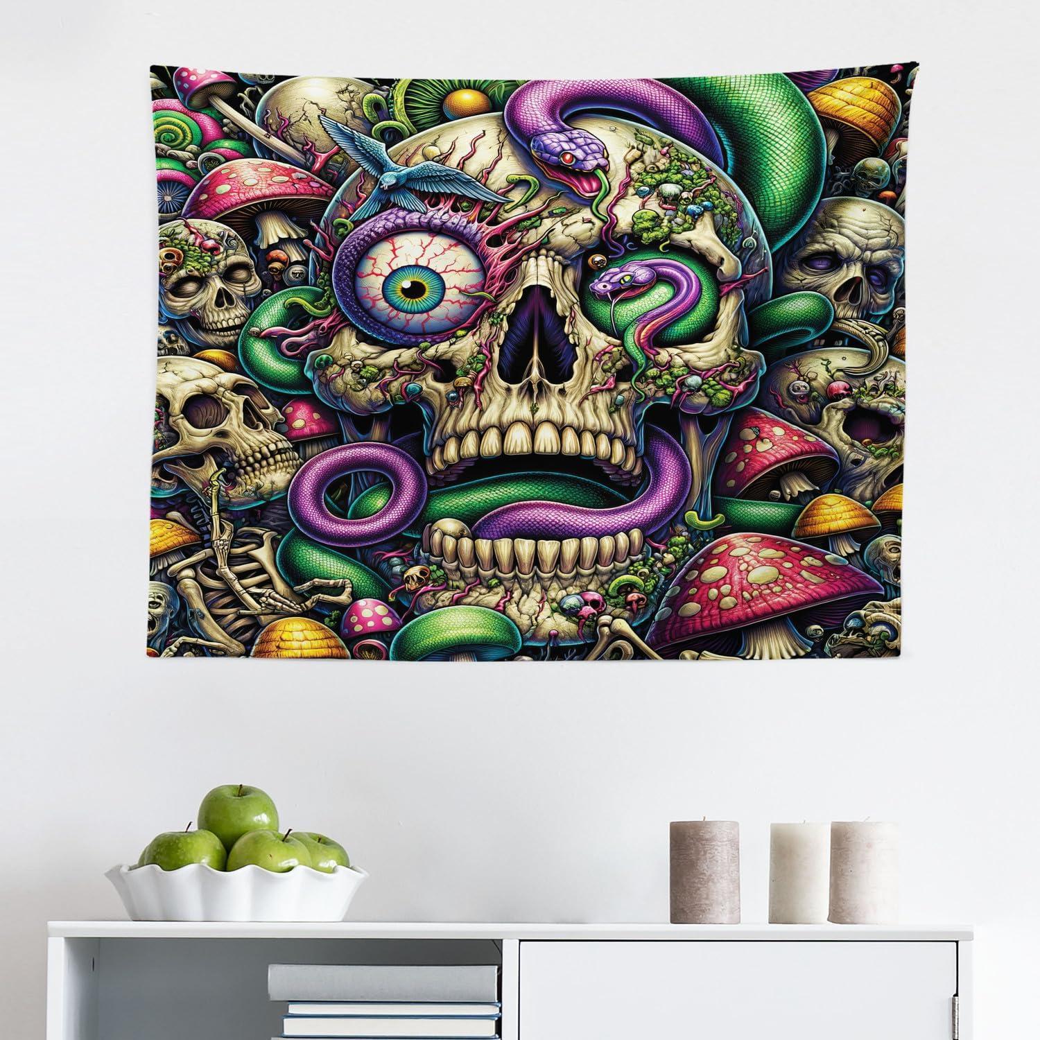 imageAmbesonne Flower Tapestry Modern Lines Leafy Eucalyptus Pattern with Tender Sunflower and Peony Fabric Wall Hanging Decor for Bedroom Living Room Dorm 28 X 23 Grey Teal Laurel GreenGreen Purple Pale Khaki