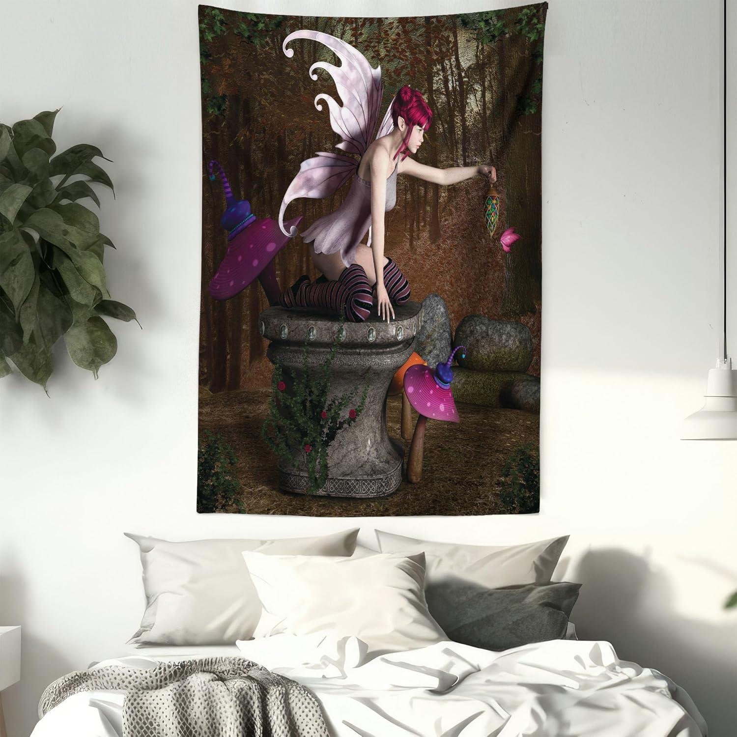 imageAmbesonne Flower Tapestry Modern Lines Leafy Eucalyptus Pattern with Tender Sunflower and Peony Fabric Wall Hanging Decor for Bedroom Living Room Dorm 28 X 23 Grey Teal Laurel GreenRed Purple Grey