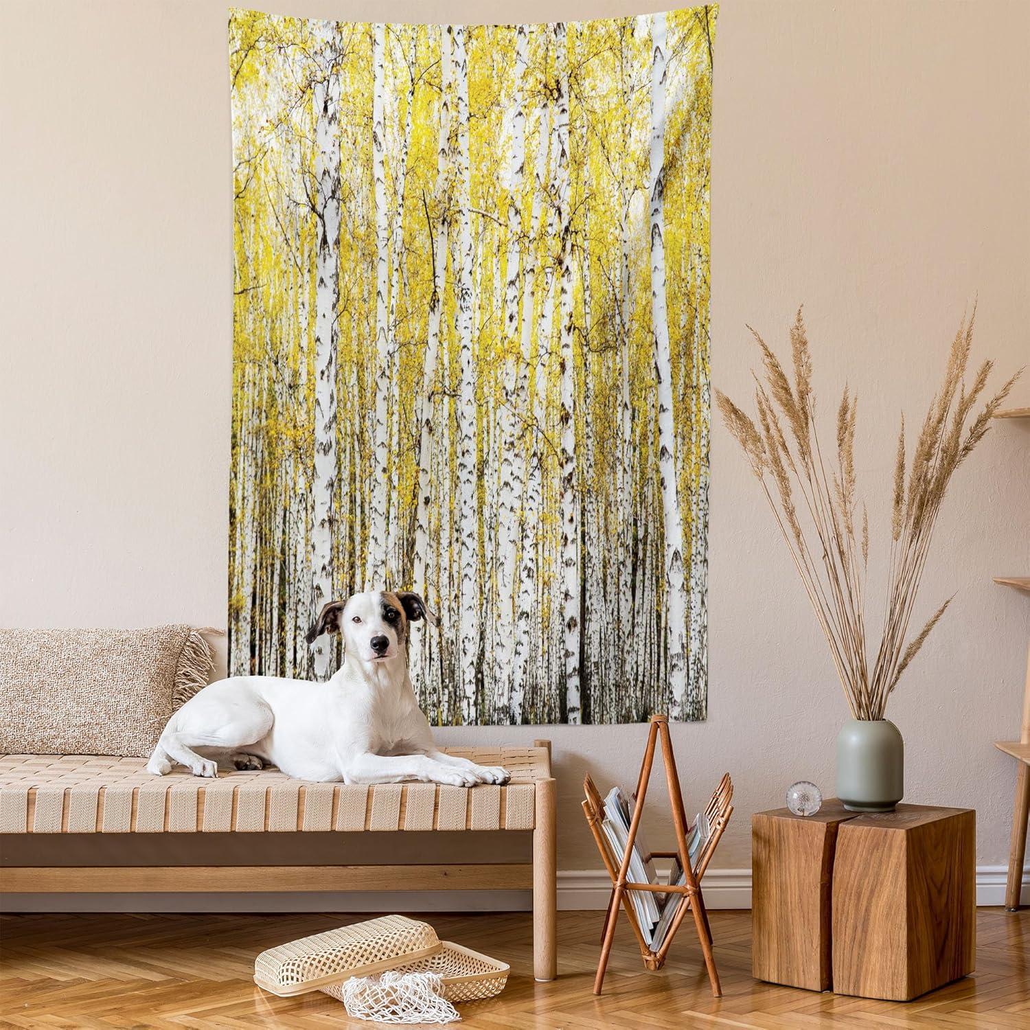imageAmbesonne Flower Tapestry Modern Lines Leafy Eucalyptus Pattern with Tender Sunflower and Peony Fabric Wall Hanging Decor for Bedroom Living Room Dorm 28 X 23 Grey Teal Laurel GreenYellow Grey