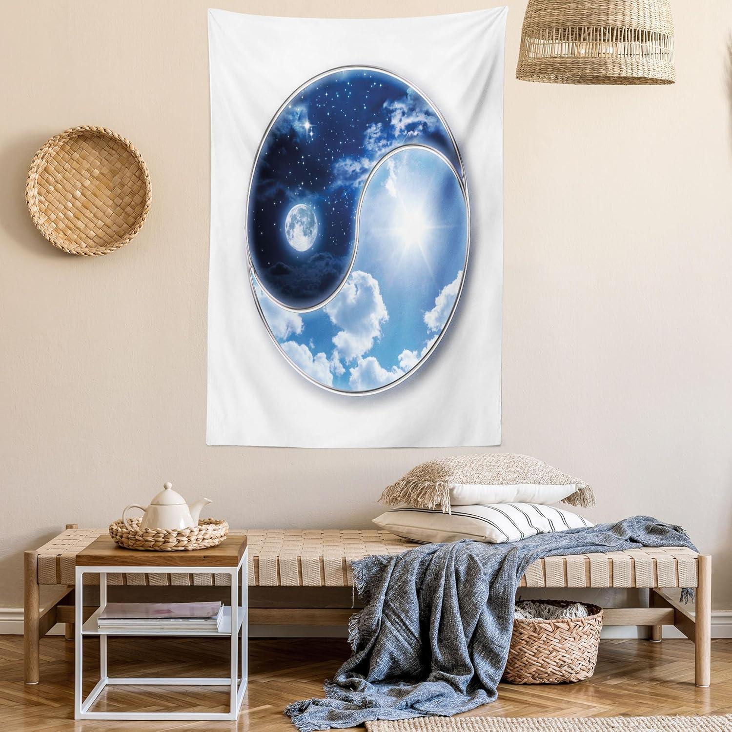 imageAmbesonne Flower Tapestry Modern Lines Leafy Eucalyptus Pattern with Tender Sunflower and Peony Fabric Wall Hanging Decor for Bedroom Living Room Dorm 28 X 23 Grey Teal Laurel GreenNavy Blue Sky Blue White