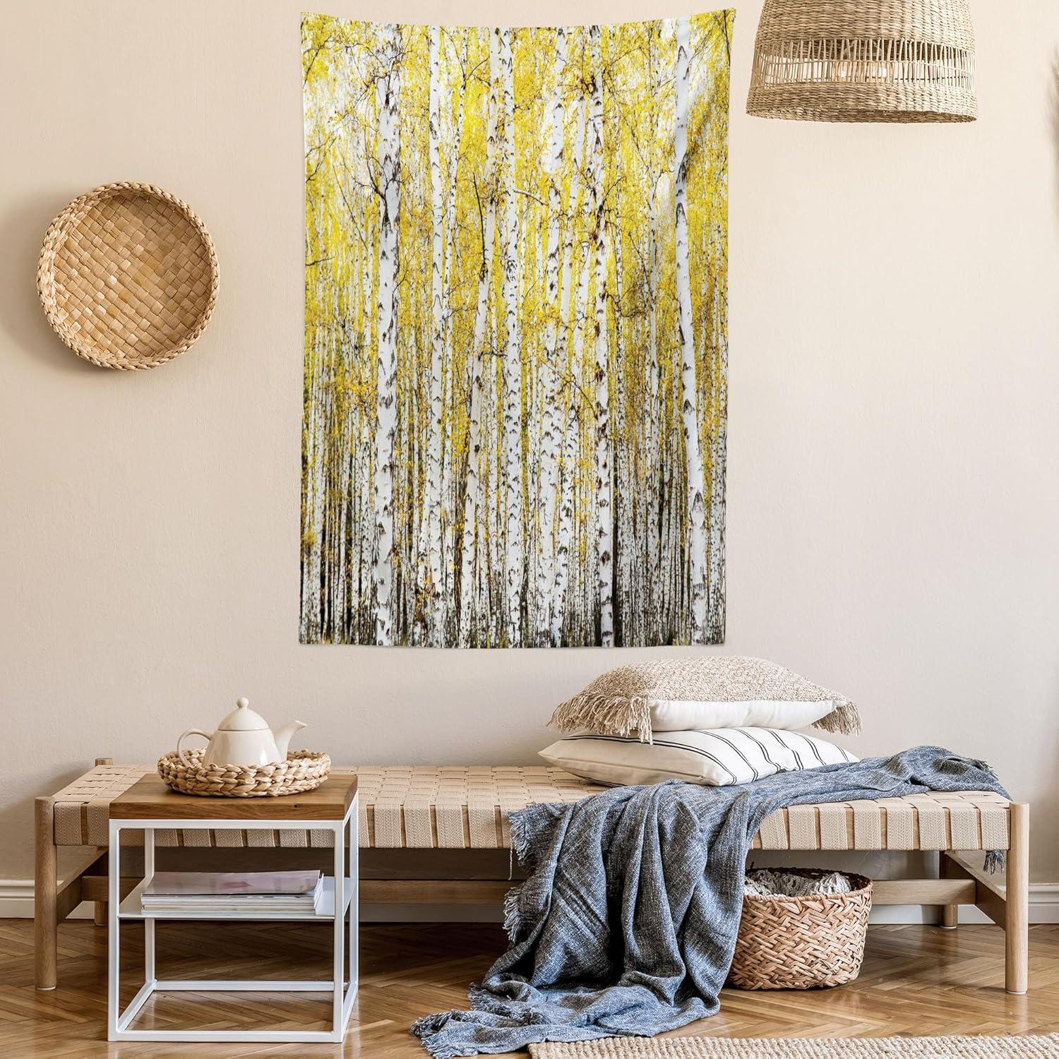 imageAmbesonne Flower Tapestry Modern Lines Leafy Eucalyptus Pattern with Tender Sunflower and Peony Fabric Wall Hanging Decor for Bedroom Living Room Dorm 28 X 23 Grey Teal Laurel GreenYellow Grey