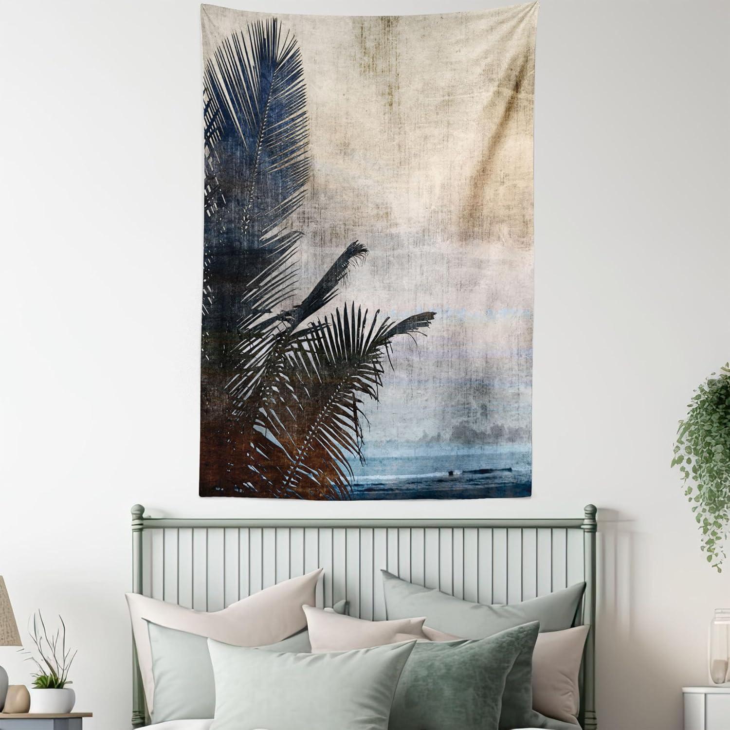 imageAmbesonne Flower Tapestry Modern Lines Leafy Eucalyptus Pattern with Tender Sunflower and Peony Fabric Wall Hanging Decor for Bedroom Living Room Dorm 28 X 23 Grey Teal Laurel GreenBeige Navy