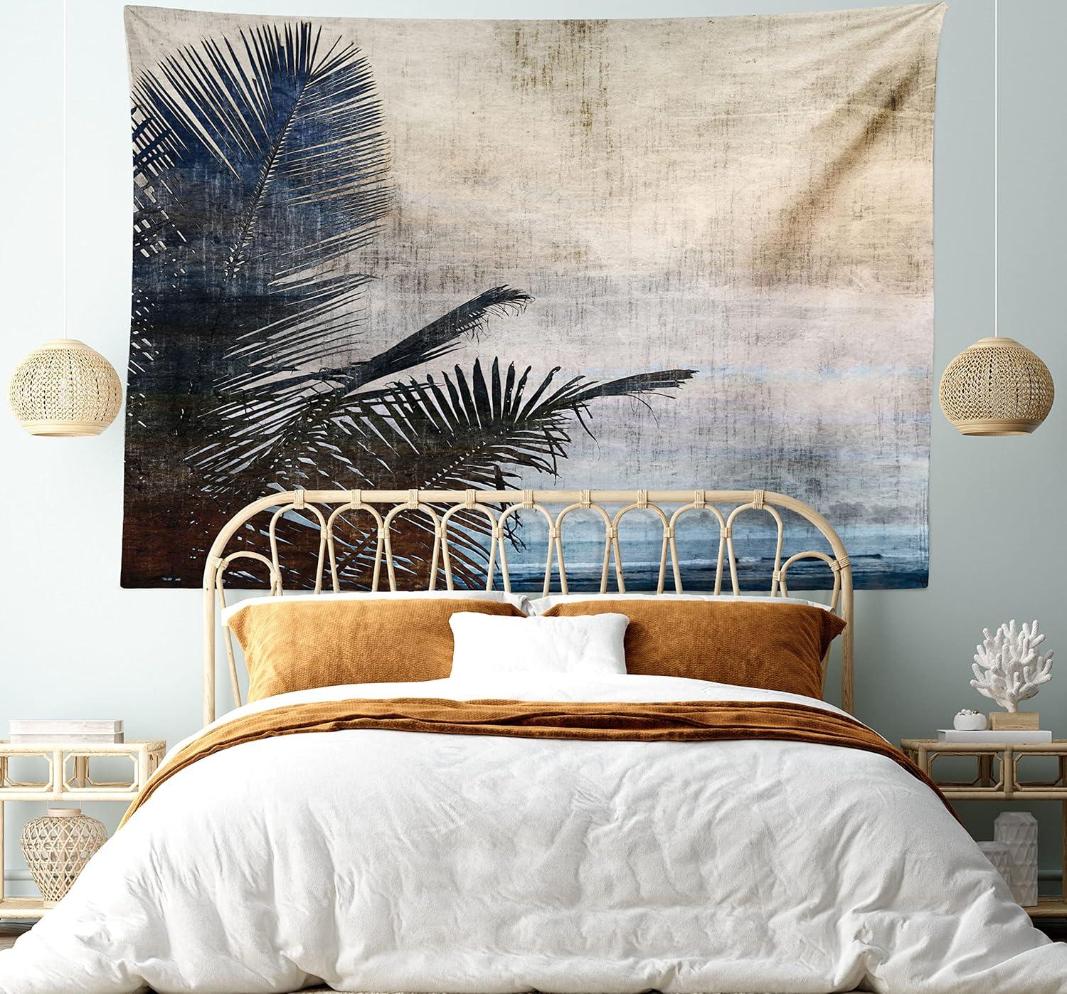 imageAmbesonne Flower Tapestry Modern Lines Leafy Eucalyptus Pattern with Tender Sunflower and Peony Fabric Wall Hanging Decor for Bedroom Living Room Dorm 28 X 23 Grey Teal Laurel GreenBeige Navy