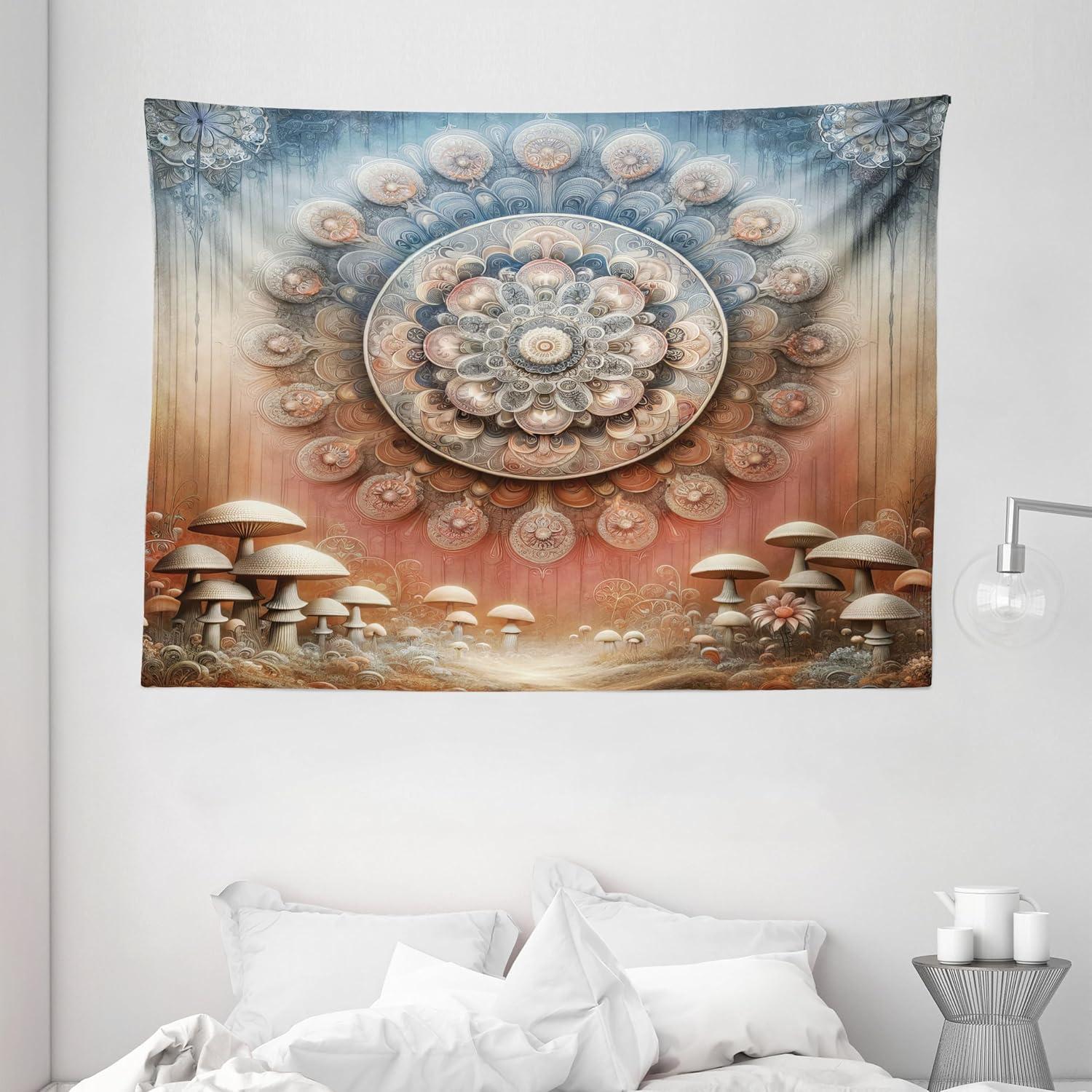 imageAmbesonne Flower Tapestry Modern Lines Leafy Eucalyptus Pattern with Tender Sunflower and Peony Fabric Wall Hanging Decor for Bedroom Living Room Dorm 28 X 23 Grey Teal Laurel GreenPale Ruby Blue Grey Ecru