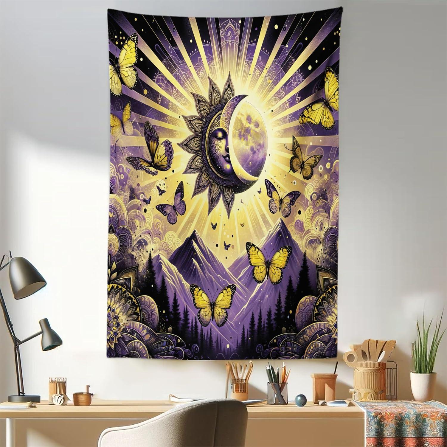 imageAmbesonne Flower Tapestry Modern Lines Leafy Eucalyptus Pattern with Tender Sunflower and Peony Fabric Wall Hanging Decor for Bedroom Living Room Dorm 28 X 23 Grey Teal Laurel GreenViolet Mustard Dark Grey