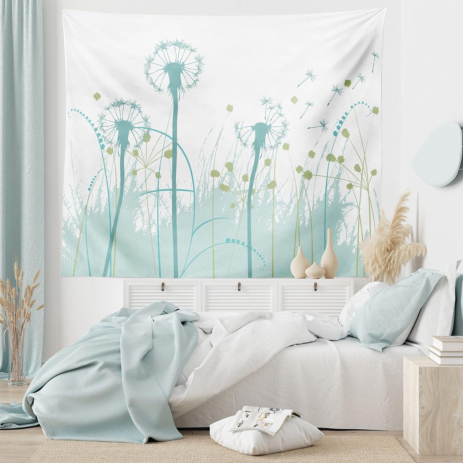 imageAmbesonne Flower Tapestry Modern Lines Leafy Eucalyptus Pattern with Tender Sunflower and Peony Fabric Wall Hanging Decor for Bedroom Living Room Dorm 28 X 23 Grey Teal Laurel GreenAlmond Green Khaki
