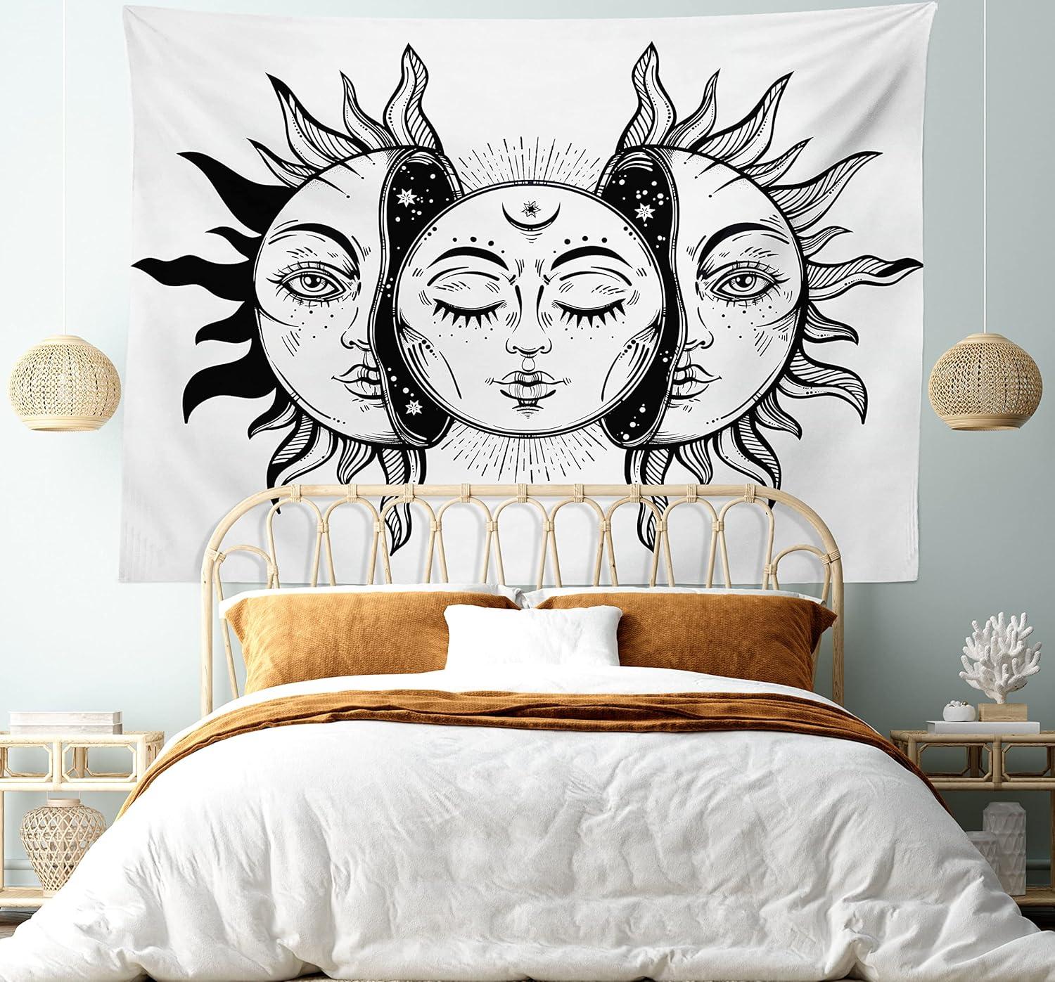 imageAmbesonne Flower Tapestry Modern Lines Leafy Eucalyptus Pattern with Tender Sunflower and Peony Fabric Wall Hanging Decor for Bedroom Living Room Dorm 28 X 23 Grey Teal Laurel GreenBlack White