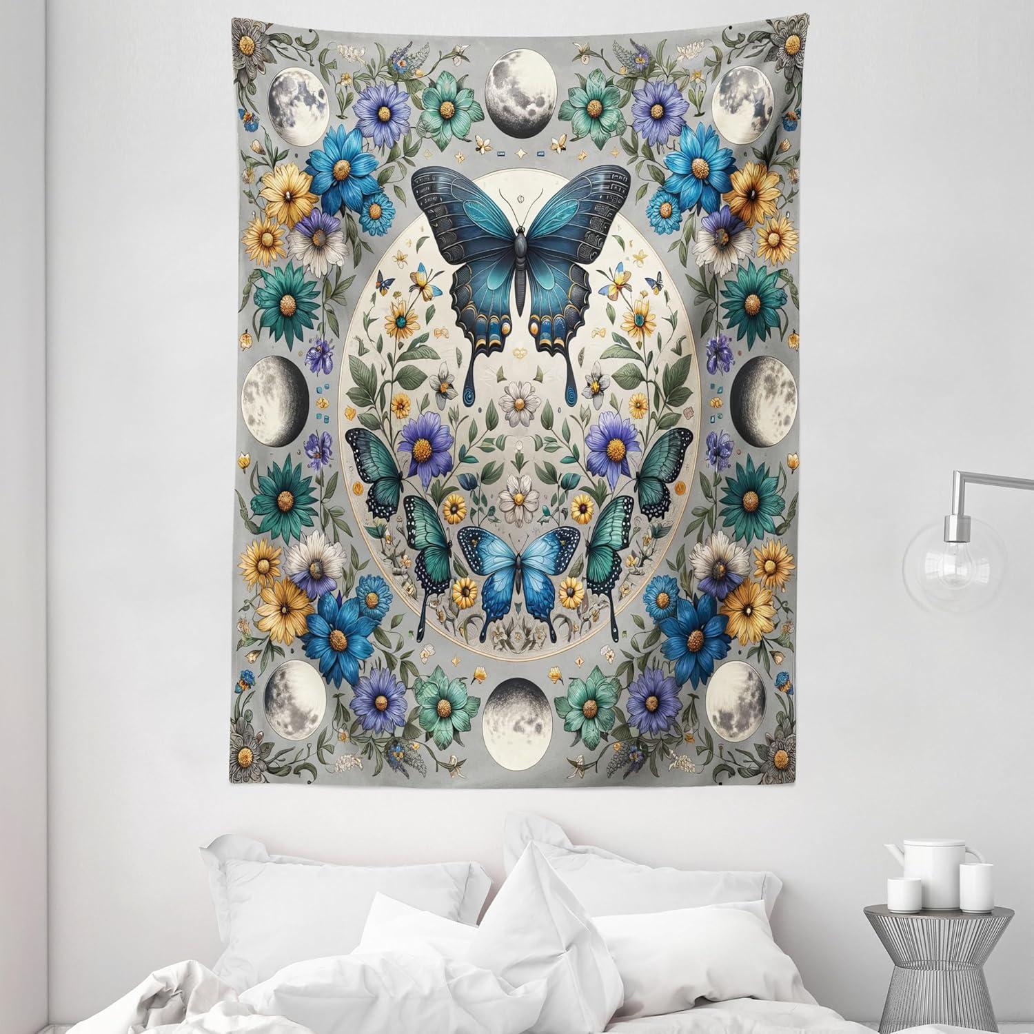 imageAmbesonne Flower Tapestry Modern Lines Leafy Eucalyptus Pattern with Tender Sunflower and Peony Fabric Wall Hanging Decor for Bedroom Living Room Dorm 28 X 23 Grey Teal Laurel GreenSea Blue Pale Grey Teal