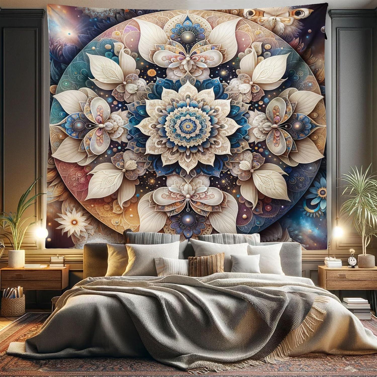 imageAmbesonne Flower Tapestry Modern Lines Leafy Eucalyptus Pattern with Tender Sunflower and Peony Fabric Wall Hanging Decor for Bedroom Living Room Dorm 28 X 23 Grey Teal Laurel GreenEggshell Sea Blue Indigo