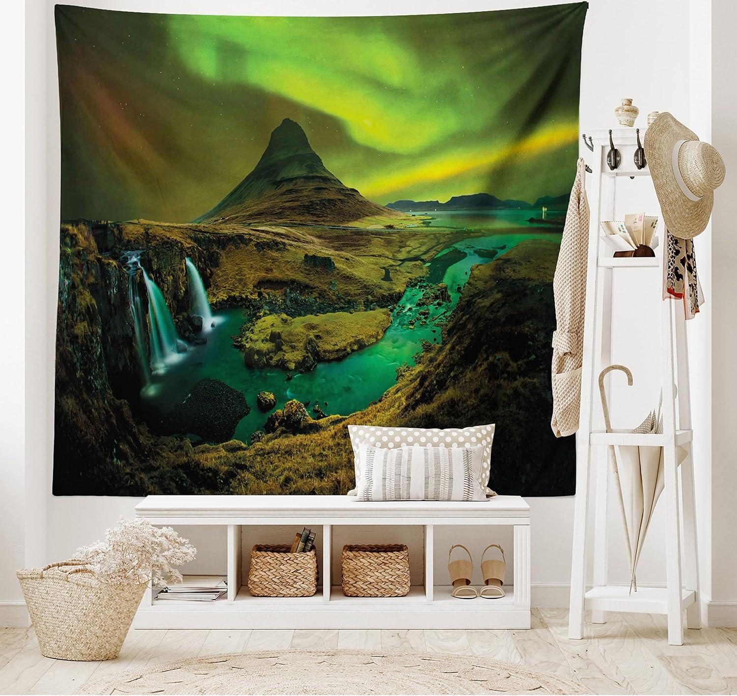 imageAmbesonne Flower Tapestry Modern Lines Leafy Eucalyptus Pattern with Tender Sunflower and Peony Fabric Wall Hanging Decor for Bedroom Living Room Dorm 28 X 23 Grey Teal Laurel GreenOlive Green
