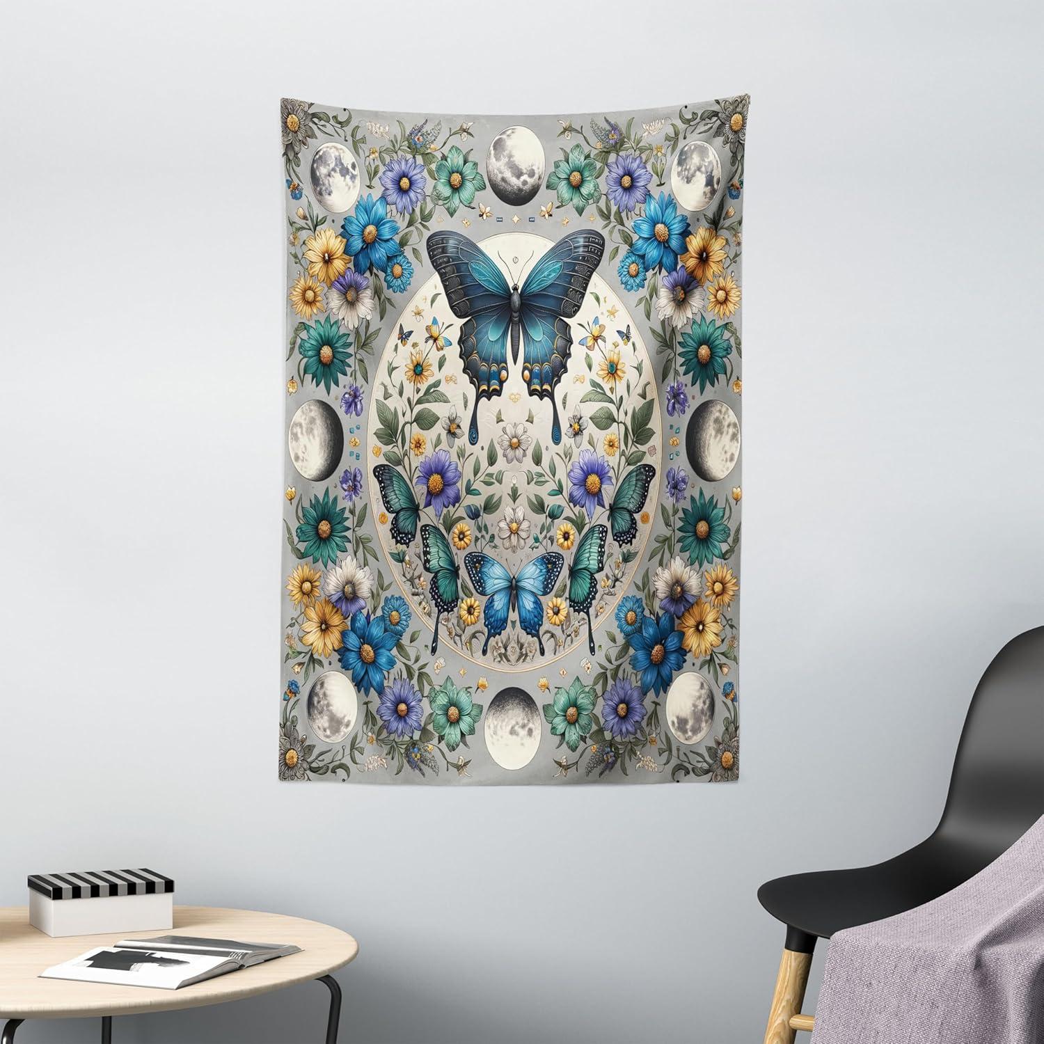 imageAmbesonne Flower Tapestry Modern Lines Leafy Eucalyptus Pattern with Tender Sunflower and Peony Fabric Wall Hanging Decor for Bedroom Living Room Dorm 28 X 23 Grey Teal Laurel GreenSea Blue Pale Grey Teal