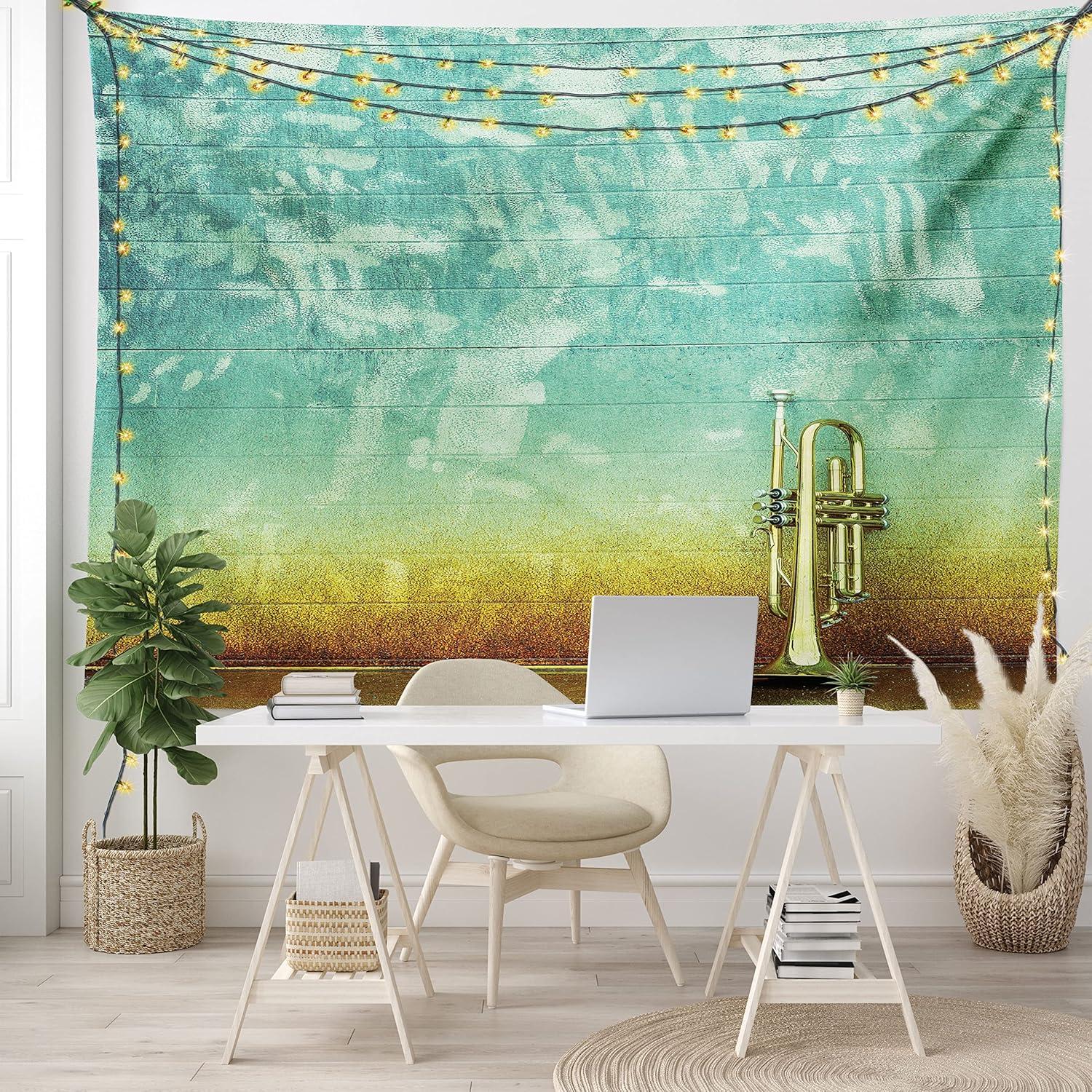 imageAmbesonne Flower Tapestry Modern Lines Leafy Eucalyptus Pattern with Tender Sunflower and Peony Fabric Wall Hanging Decor for Bedroom Living Room Dorm 28 X 23 Grey Teal Laurel GreenSea Green Brown