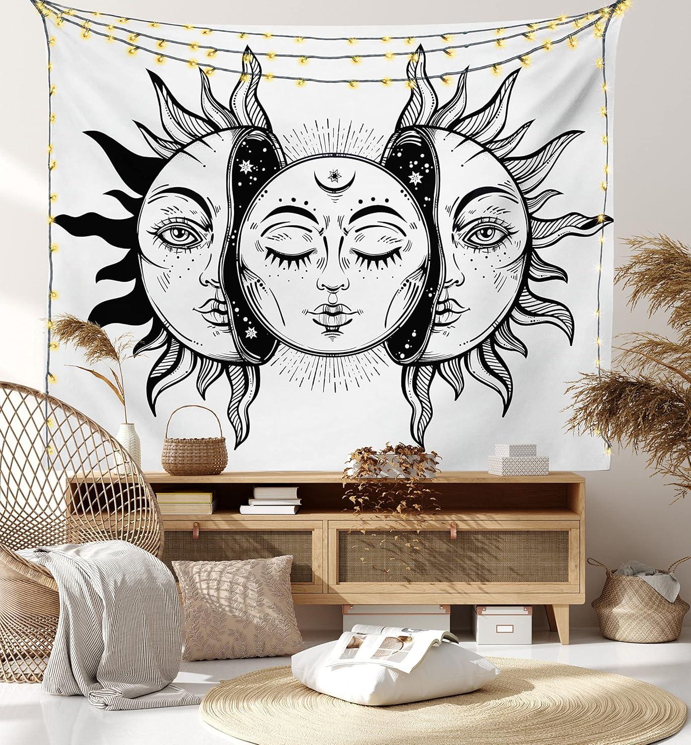 imageAmbesonne Flower Tapestry Modern Lines Leafy Eucalyptus Pattern with Tender Sunflower and Peony Fabric Wall Hanging Decor for Bedroom Living Room Dorm 28 X 23 Grey Teal Laurel GreenBlack White