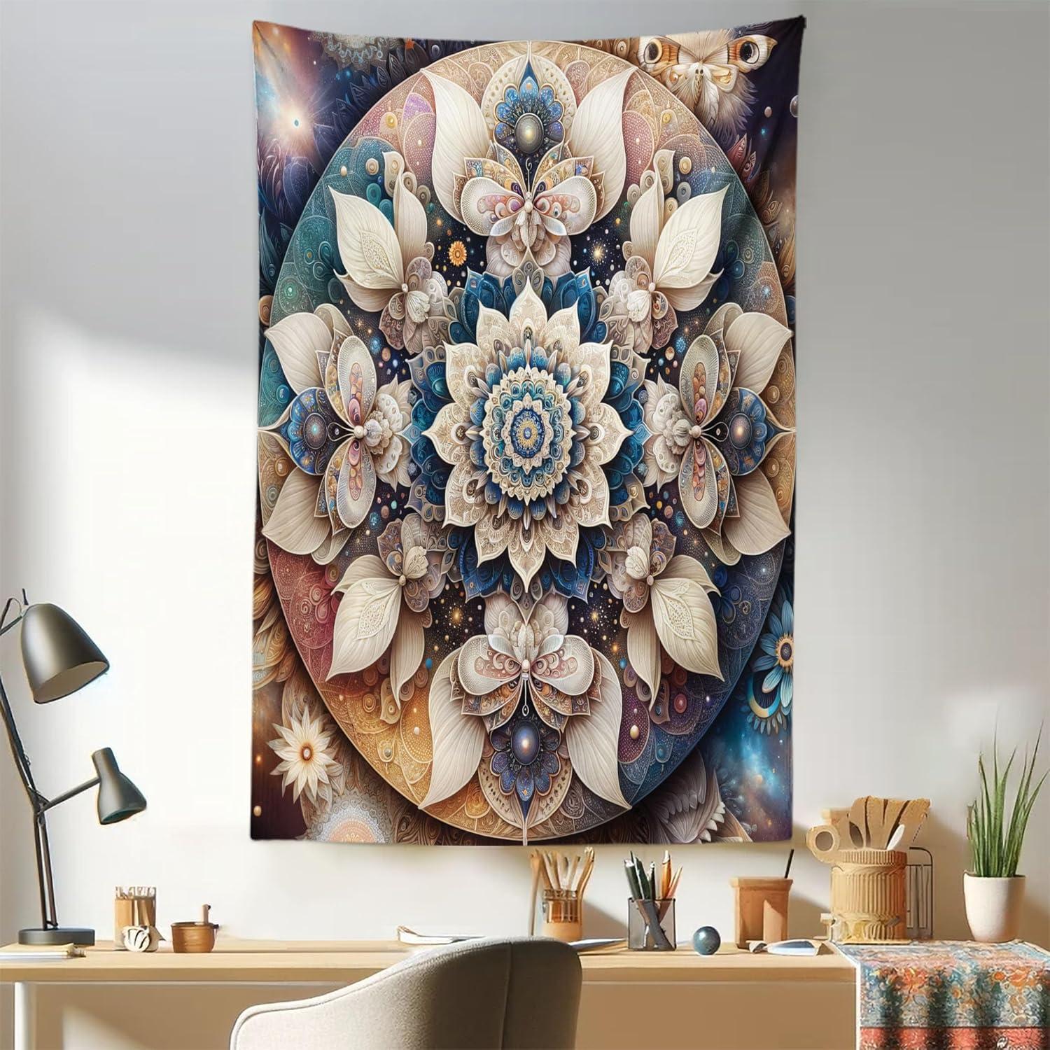 imageAmbesonne Flower Tapestry Modern Lines Leafy Eucalyptus Pattern with Tender Sunflower and Peony Fabric Wall Hanging Decor for Bedroom Living Room Dorm 28 X 23 Grey Teal Laurel GreenEggshell Sea Blue Indigo