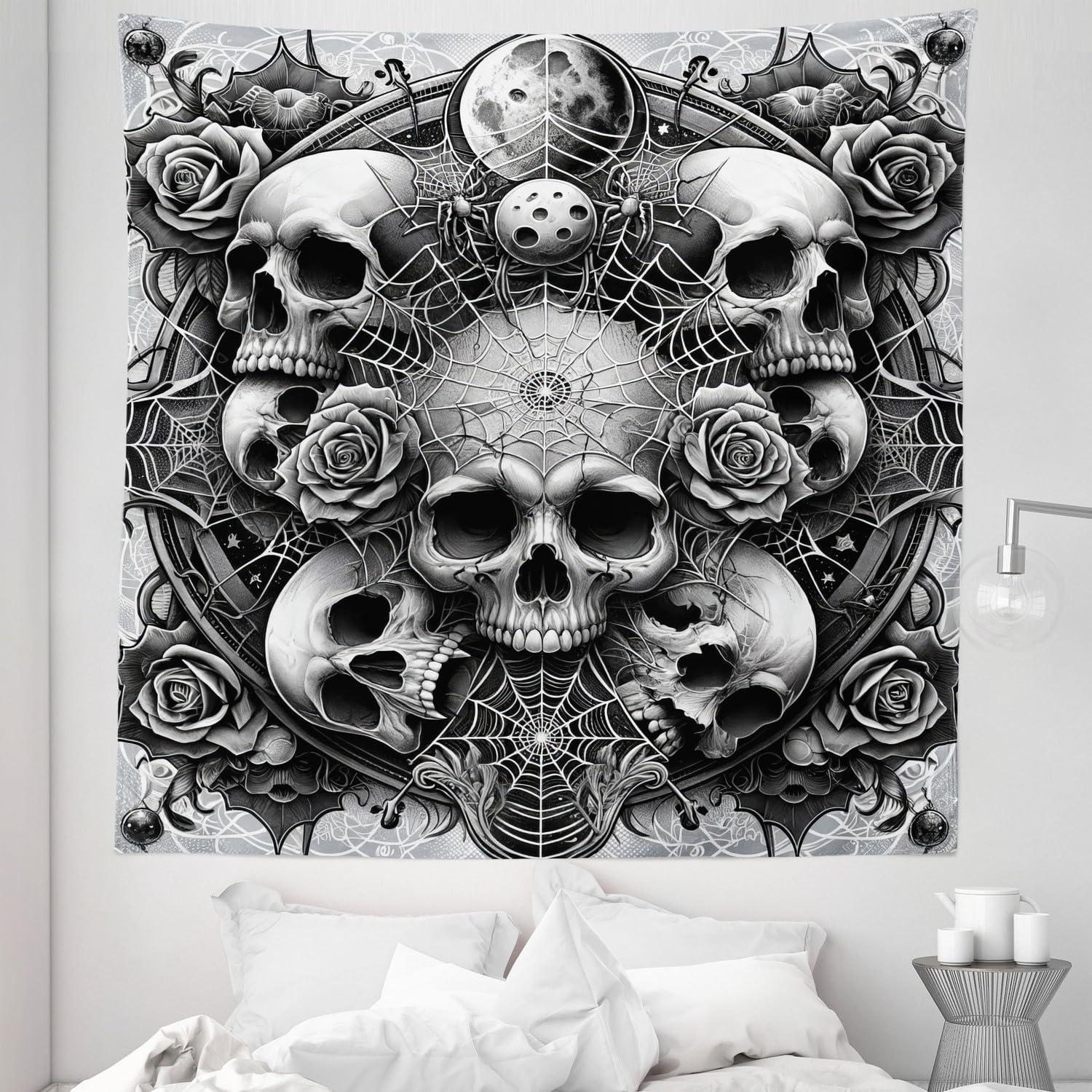 imageAmbesonne Flower Tapestry Modern Lines Leafy Eucalyptus Pattern with Tender Sunflower and Peony Fabric Wall Hanging Decor for Bedroom Living Room Dorm 28 X 23 Grey Teal Laurel GreenPale Grey Dark Grey White
