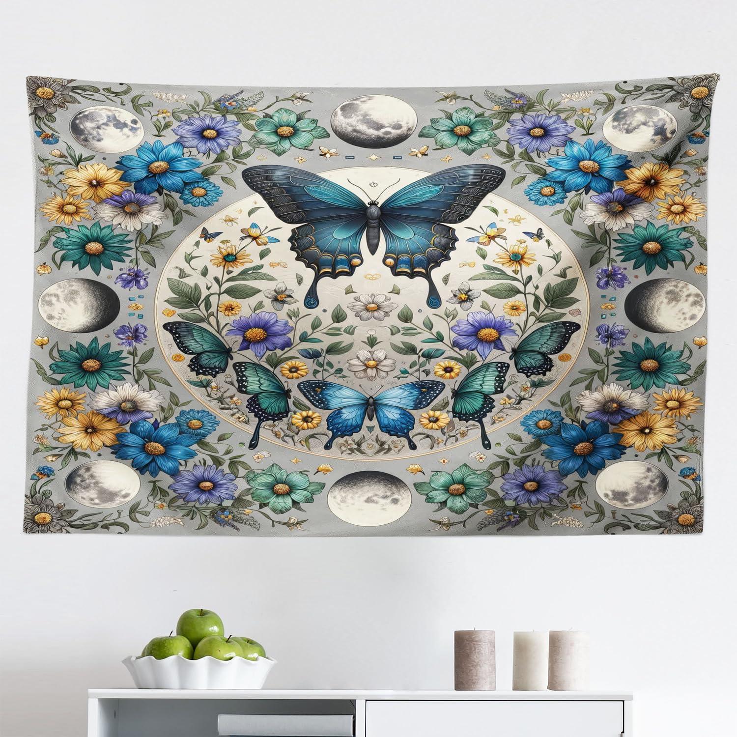 imageAmbesonne Flower Tapestry Modern Lines Leafy Eucalyptus Pattern with Tender Sunflower and Peony Fabric Wall Hanging Decor for Bedroom Living Room Dorm 28 X 23 Grey Teal Laurel GreenSea Blue Pale Grey Teal
