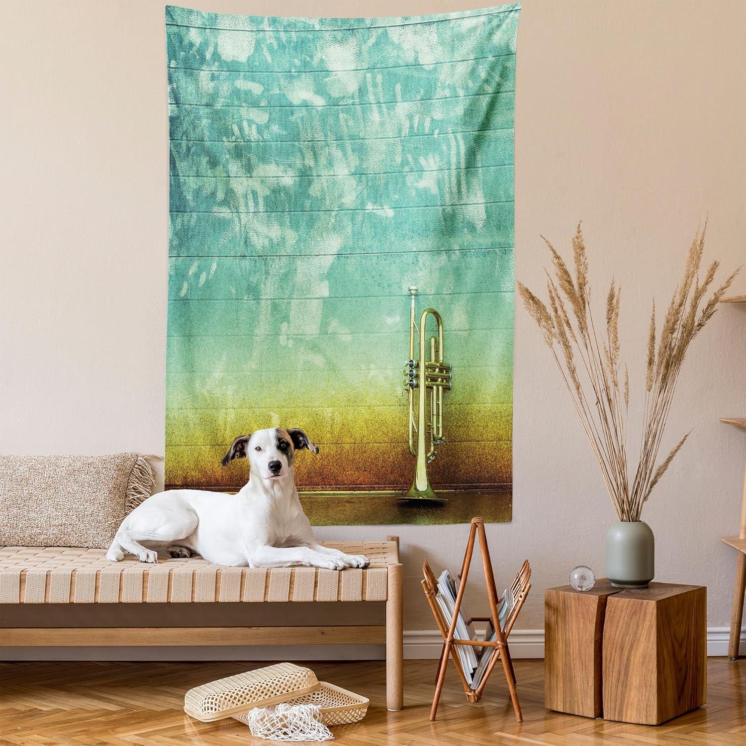 imageAmbesonne Flower Tapestry Modern Lines Leafy Eucalyptus Pattern with Tender Sunflower and Peony Fabric Wall Hanging Decor for Bedroom Living Room Dorm 28 X 23 Grey Teal Laurel GreenTeal Brown