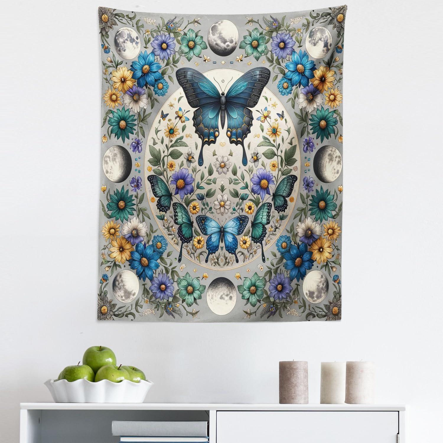 imageAmbesonne Flower Tapestry Modern Lines Leafy Eucalyptus Pattern with Tender Sunflower and Peony Fabric Wall Hanging Decor for Bedroom Living Room Dorm 28 X 23 Grey Teal Laurel GreenSea Blue Pale Grey Teal