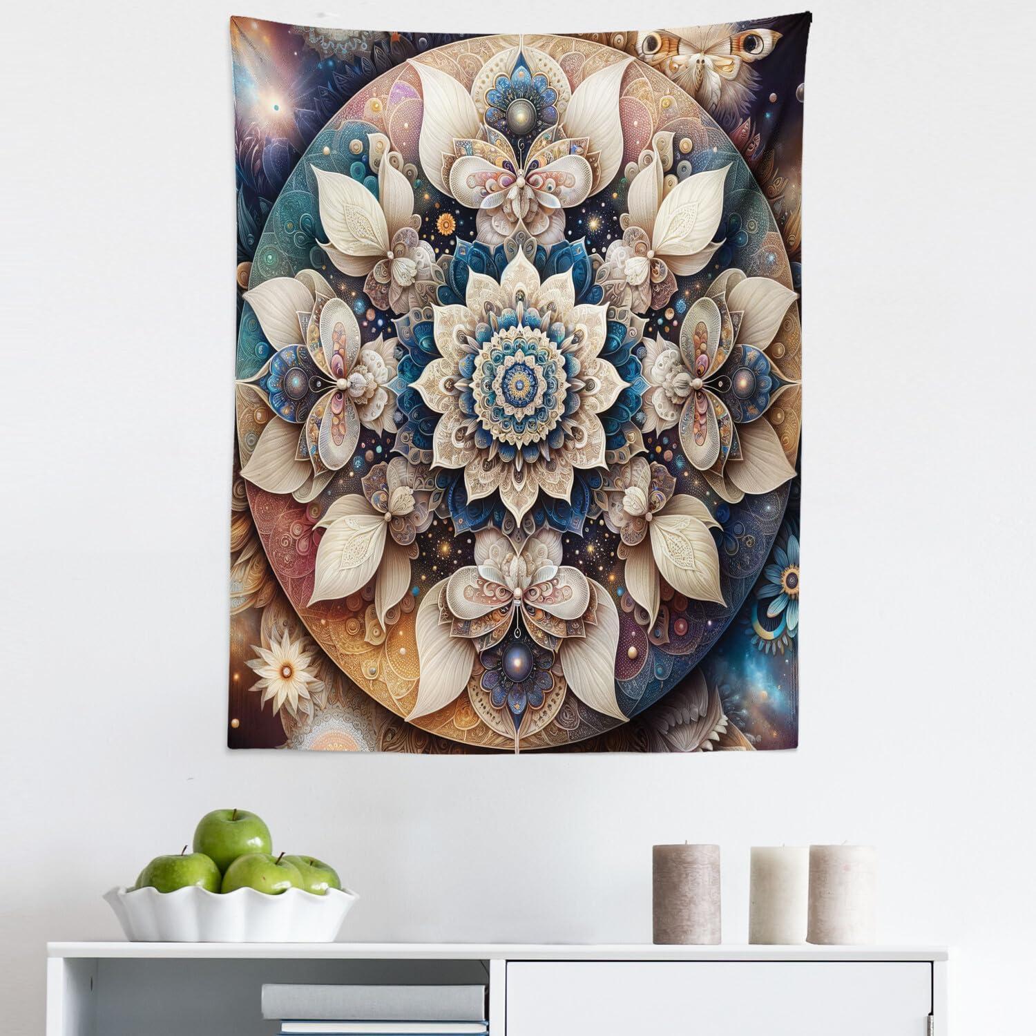 imageAmbesonne Flower Tapestry Modern Lines Leafy Eucalyptus Pattern with Tender Sunflower and Peony Fabric Wall Hanging Decor for Bedroom Living Room Dorm 28 X 23 Grey Teal Laurel GreenEggshell Sea Blue Indigo