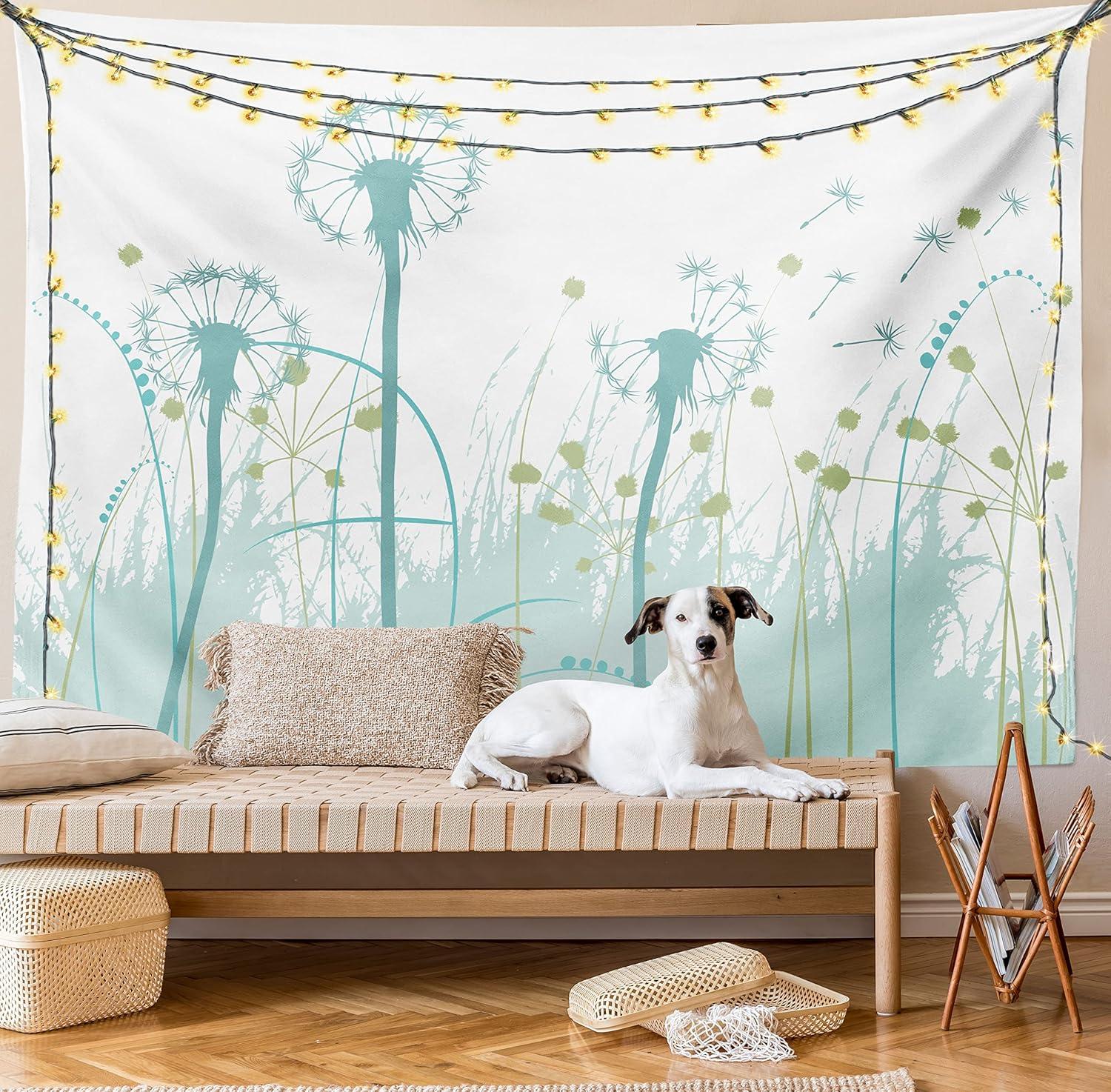 imageAmbesonne Flower Tapestry Modern Lines Leafy Eucalyptus Pattern with Tender Sunflower and Peony Fabric Wall Hanging Decor for Bedroom Living Room Dorm 28 X 23 Grey Teal Laurel GreenAlmond Green Khaki