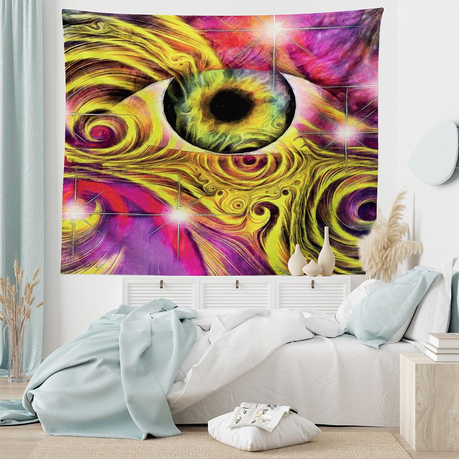 imageAmbesonne Flower Tapestry Modern Lines Leafy Eucalyptus Pattern with Tender Sunflower and Peony Fabric Wall Hanging Decor for Bedroom Living Room Dorm 28 X 23 Grey Teal Laurel GreenFuchsia Yellow