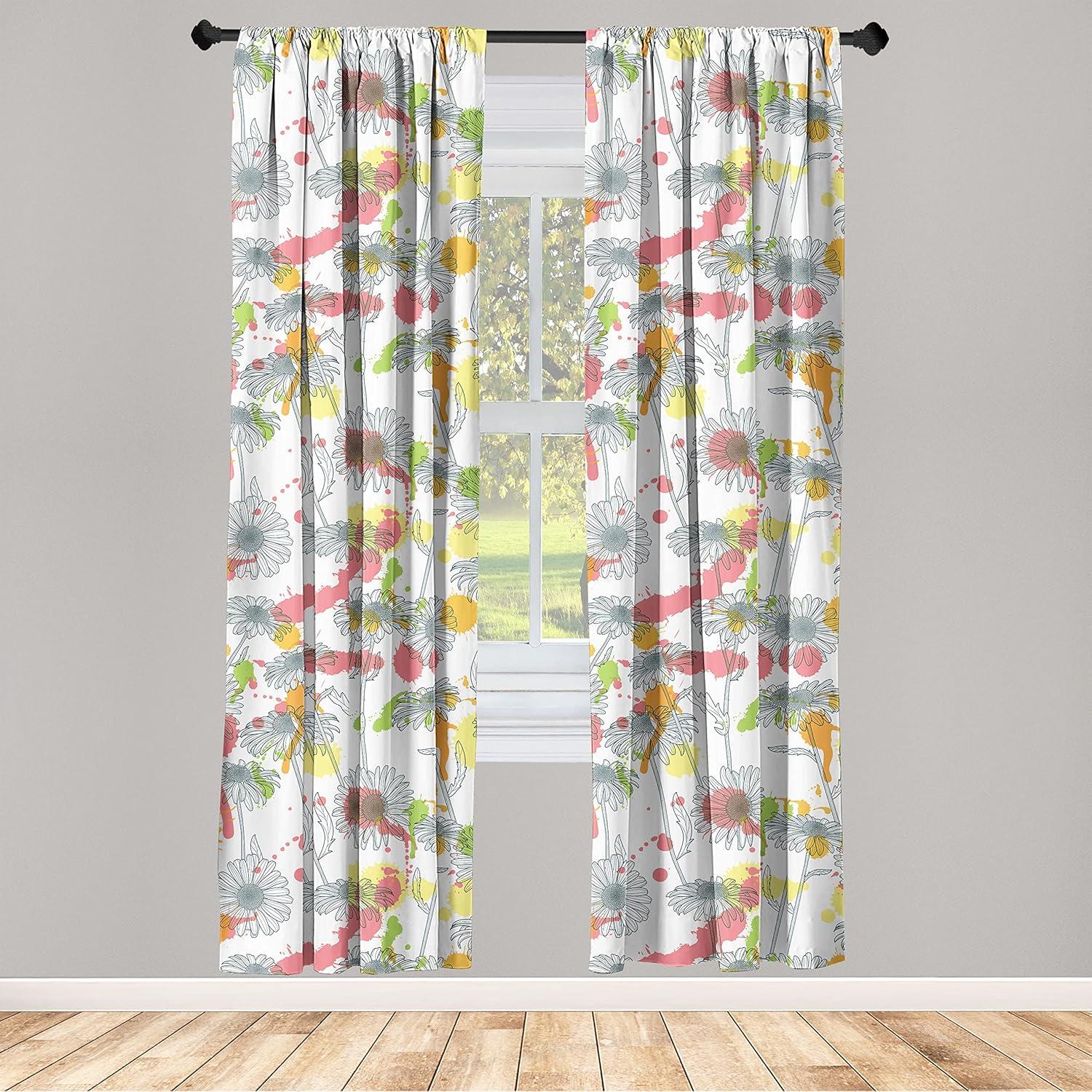 imageAmbesonne Garden Scene Curtains Autumn Vibes Romantic Themed Monochrome Daisy Pattern Neutral Art Window Treatments 2 Panel Set for Living Room Bedroom Pair of 28 x 95 Charcoal Grey EggshellWhite Multicolor