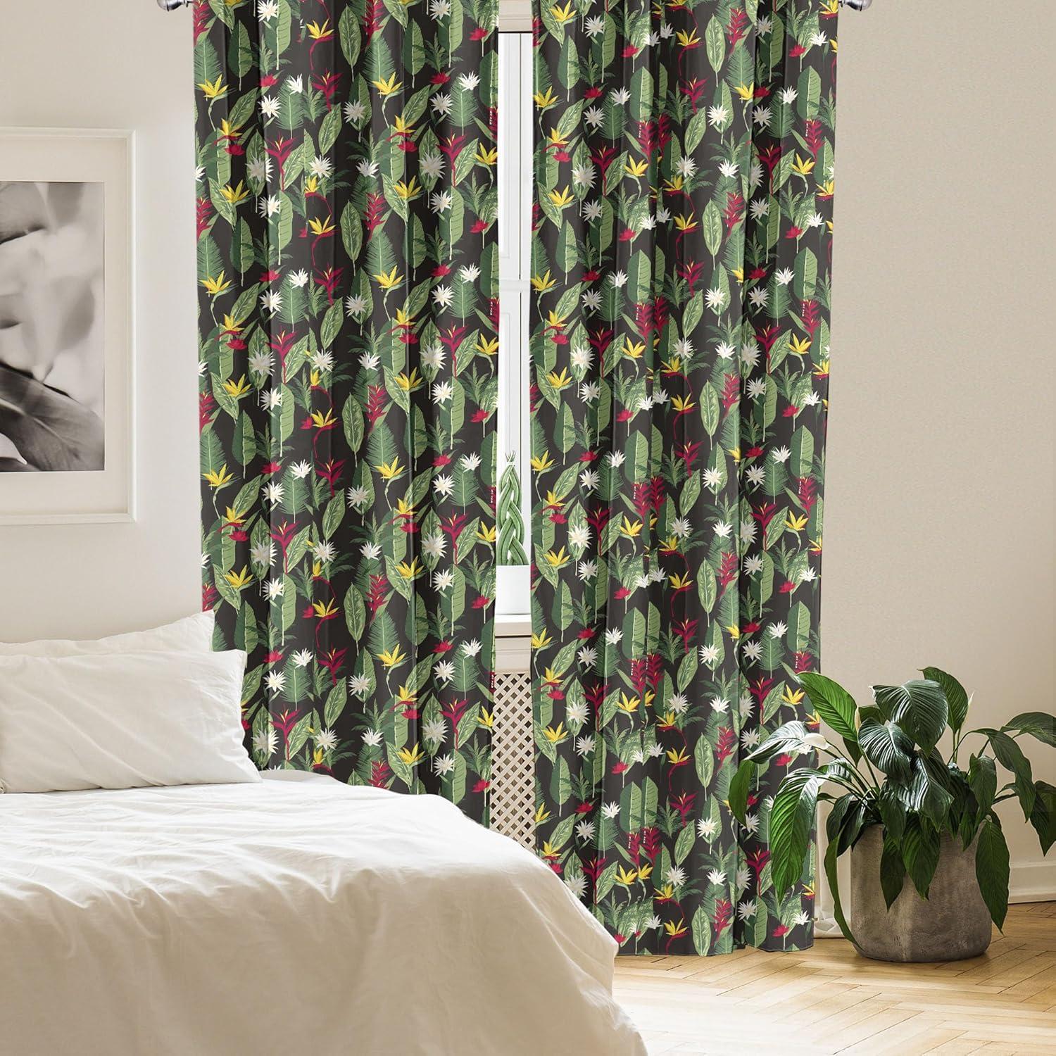 imageAmbesonne Garden Scene Curtains Autumn Vibes Romantic Themed Monochrome Daisy Pattern Neutral Art Window Treatments 2 Panel Set for Living Room Bedroom Pair of 28 x 95 Charcoal Grey EggshellDark Coral Reseda Green