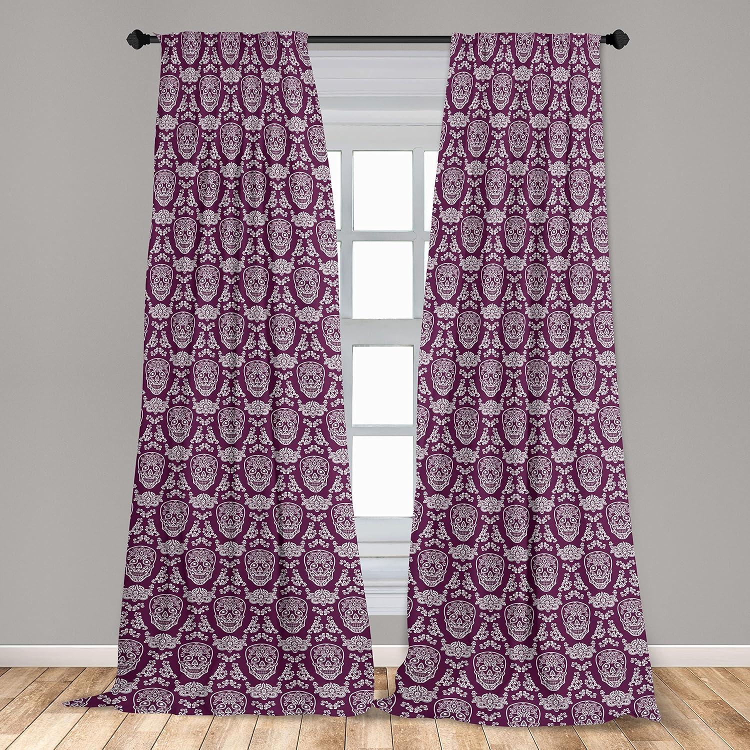 imageAmbesonne Garden Scene Curtains Autumn Vibes Romantic Themed Monochrome Daisy Pattern Neutral Art Window Treatments 2 Panel Set for Living Room Bedroom Pair of 28 x 95 Charcoal Grey EggshellPurple and White