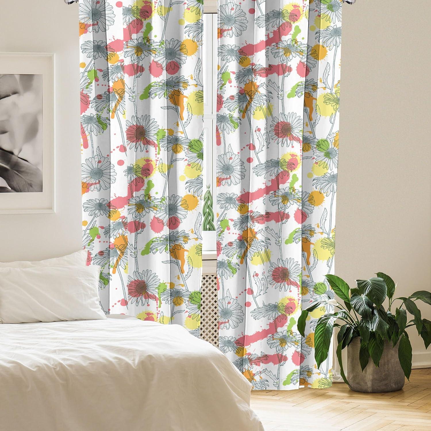 imageAmbesonne Garden Scene Curtains Autumn Vibes Romantic Themed Monochrome Daisy Pattern Neutral Art Window Treatments 2 Panel Set for Living Room Bedroom Pair of 28 x 95 Charcoal Grey EggshellWhite Multicolor